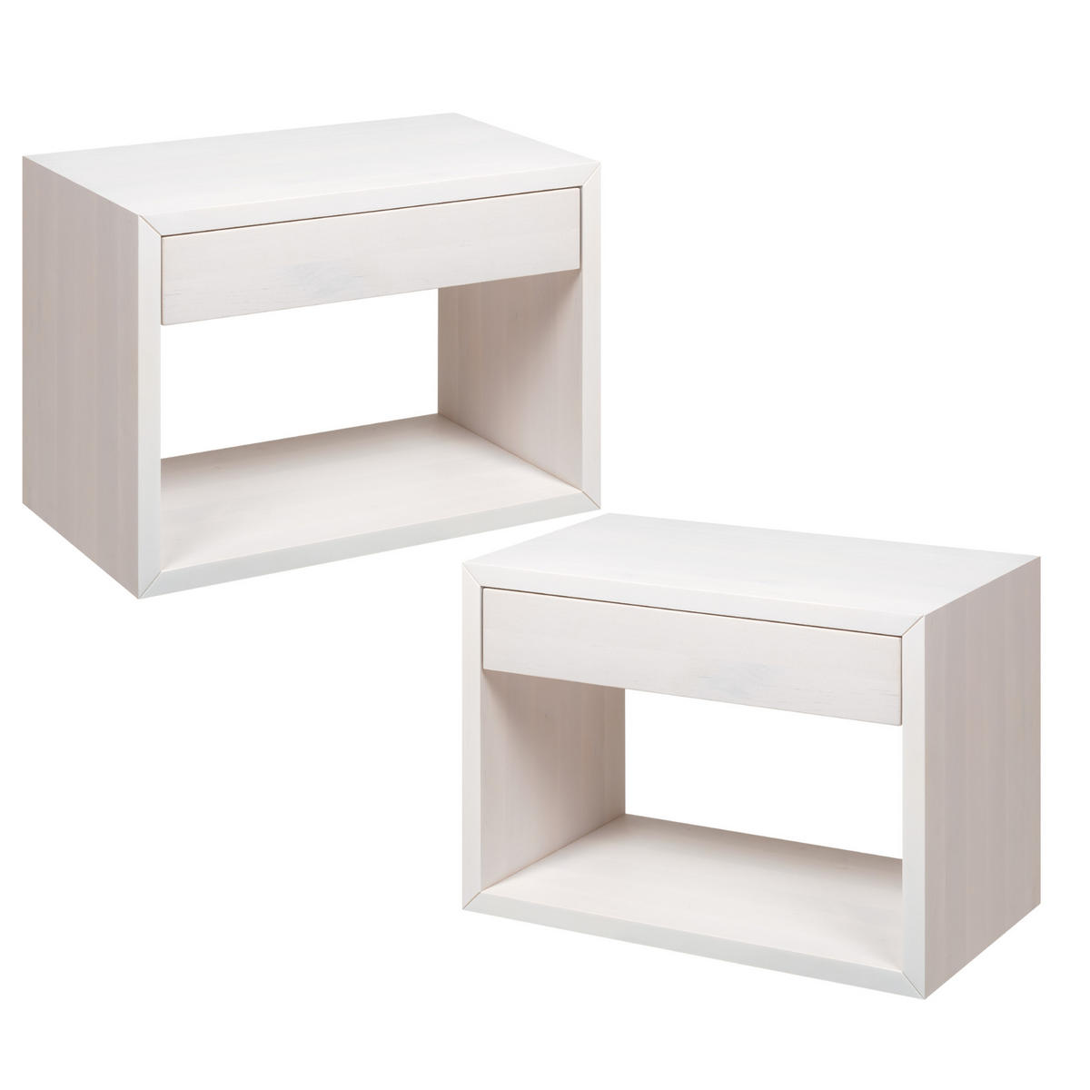 NACHTTISCH Hugo 2er Set, weiße Birke, 30/55/39 cm - Weiß, Holz (55/39/30cm) - WOODEK