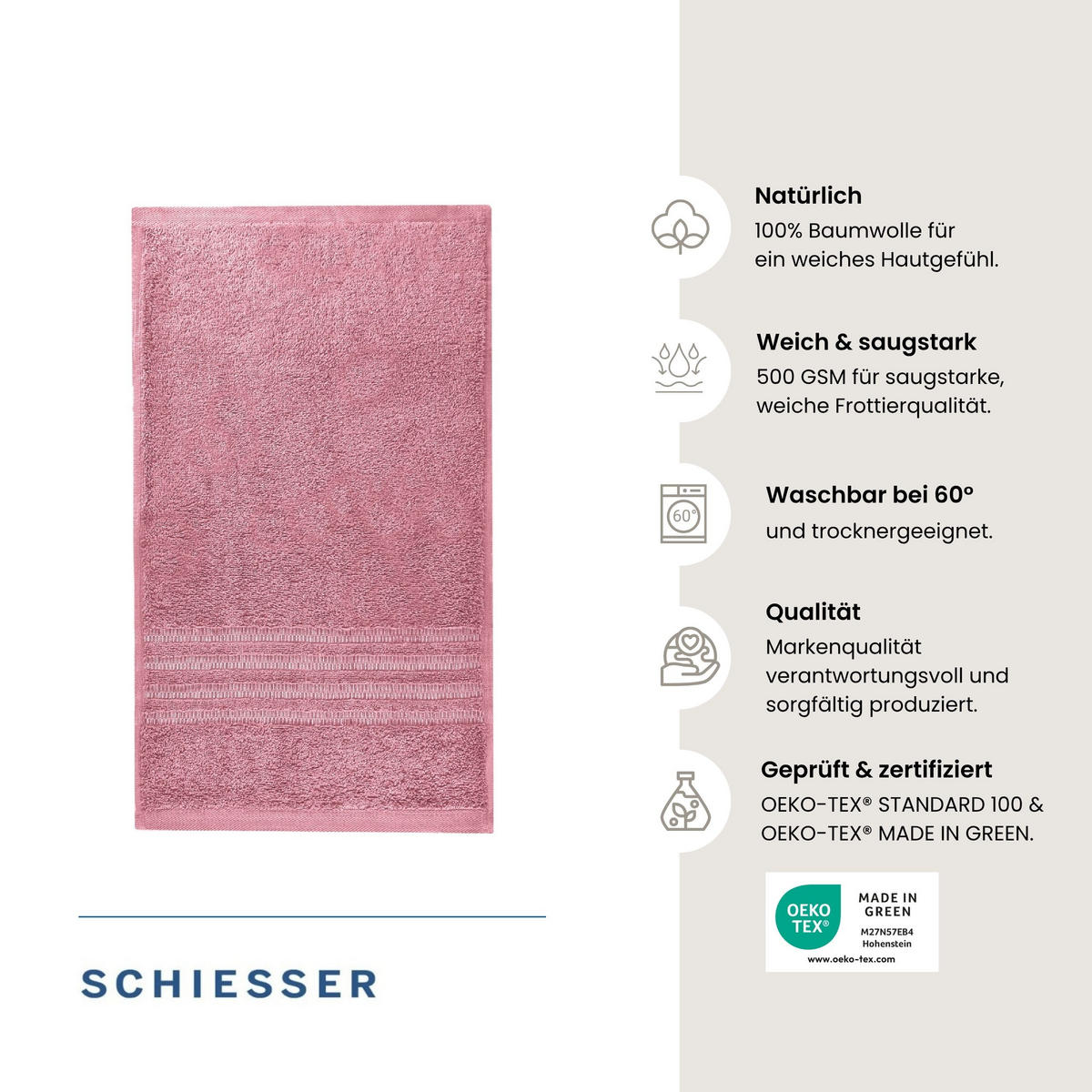GÄSTETUCHSET Milano - 5-teilig - 30x50 cm - Malve - Mauve, Textil (30/50cm) - SCHIESSER