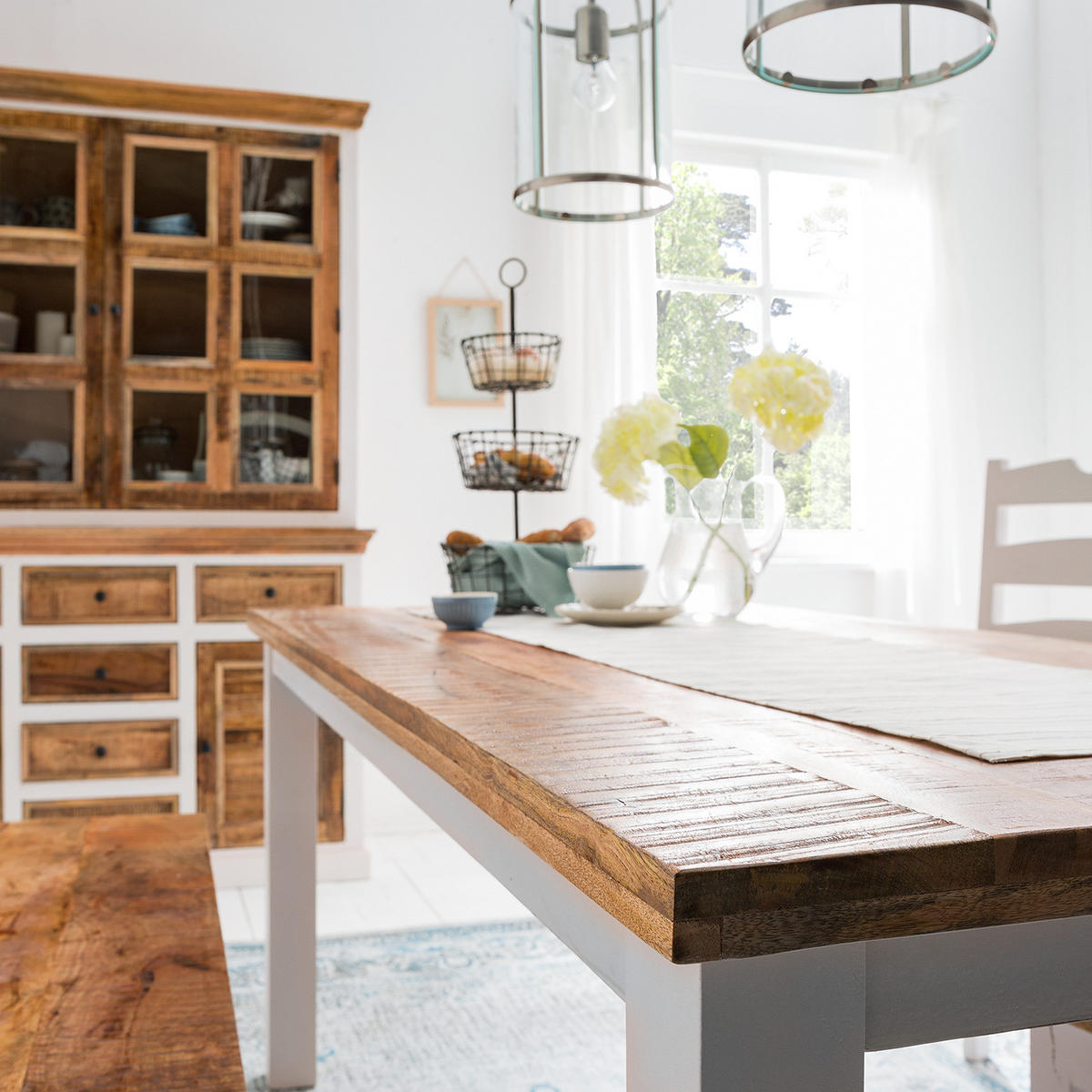 ESSTISCH - Mango massiv - Braun/Weiß, Holz (90/180/76cm) - home24