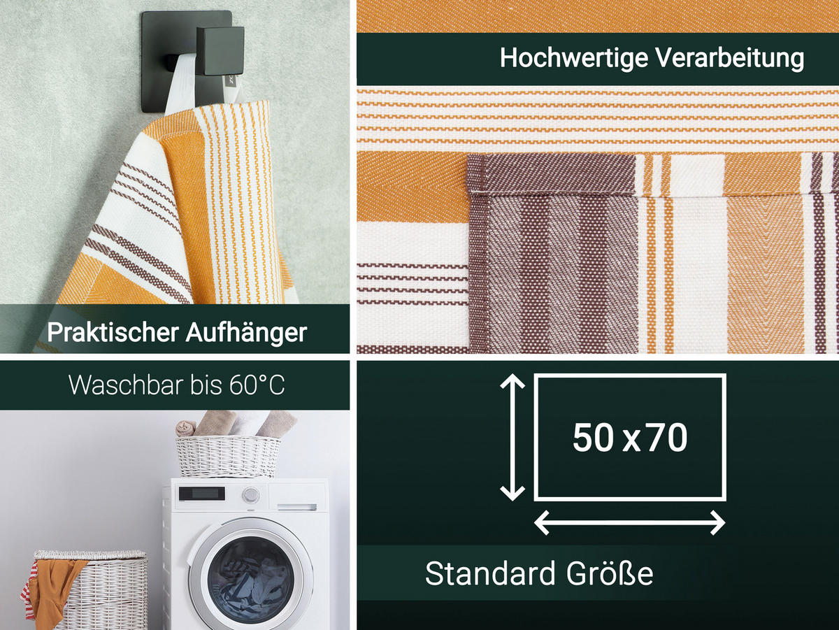 GESCHIRRTÜCHER, 4er-Set, 50x70 cm, 100% Baumwolle, Braun - Braun, Textil (50/70cm) - Zollner