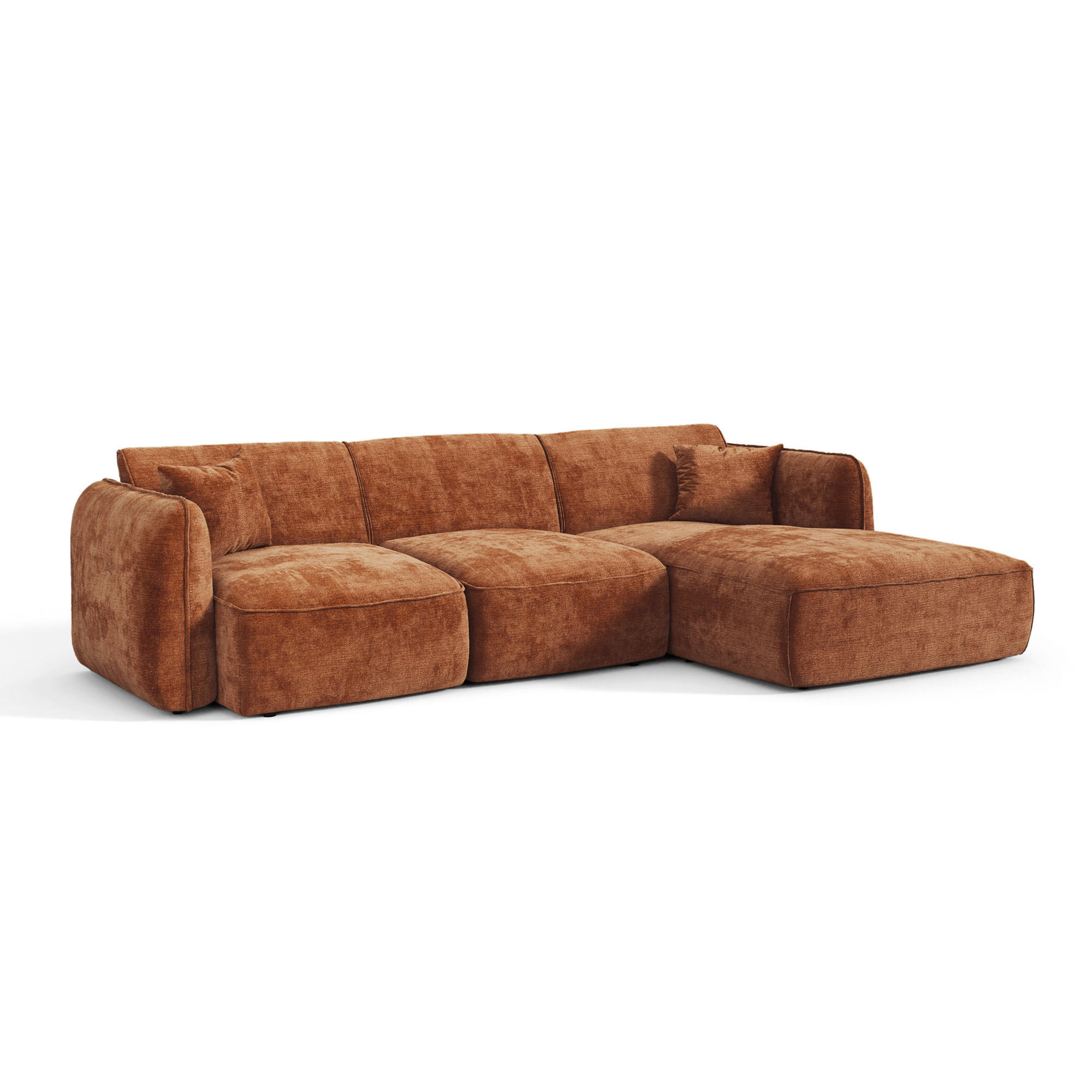 ECKSOFA rechtwinklig LOMI Geprägter Samt Terrakotta 274cm - Dunkelorange/Terracotta, Textil (274/174cm) - Premium Interiors