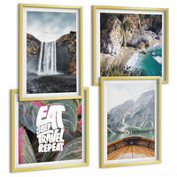 BILDER SET 4er Set - 50x50 cm & 40x60 cm Goldrahmen - Wasserfall Bergreise Natur - Goldfarben, Kunststoff (50/50cm) - TULUP