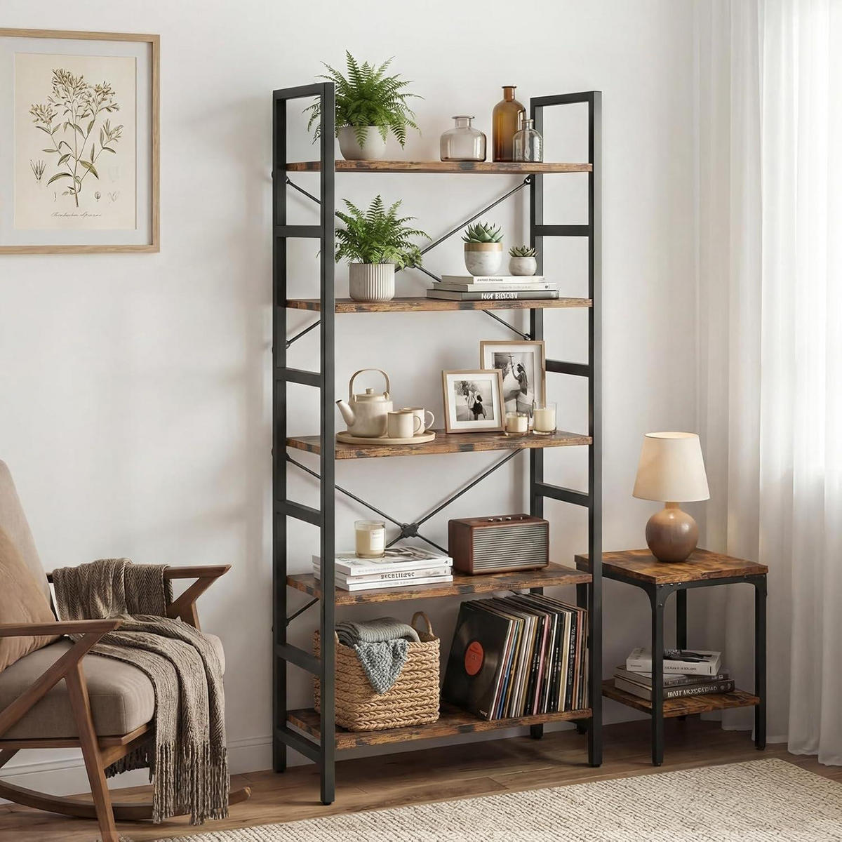 STANDREGAL 5 Ebenen Schwarz 60 x 34 x 158 cm - Schwarz, Holzwerkstoff (34/158/60cm)