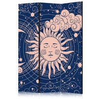 PARAVENT Akustik 3-tlg 135x172 cm Sonne Wolken Mond Boho - Blau, Holz/Textil (135/172/3cm) - Muralo