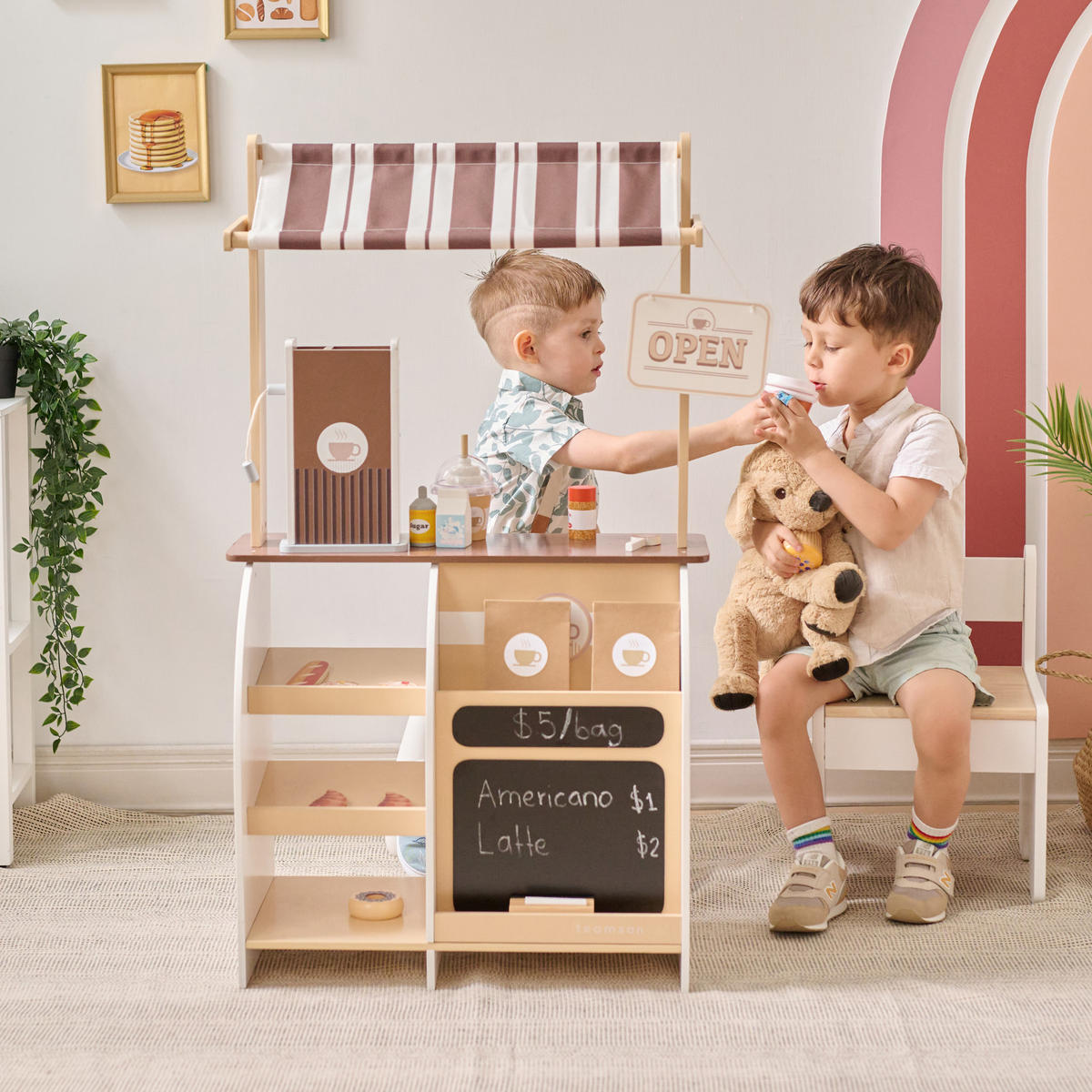 KAFFEESTAND Holz mit Espressomaschine, 60cm, Braun - Braun, Holzwerkstoff (31/102/60cm) - Teamson Kids