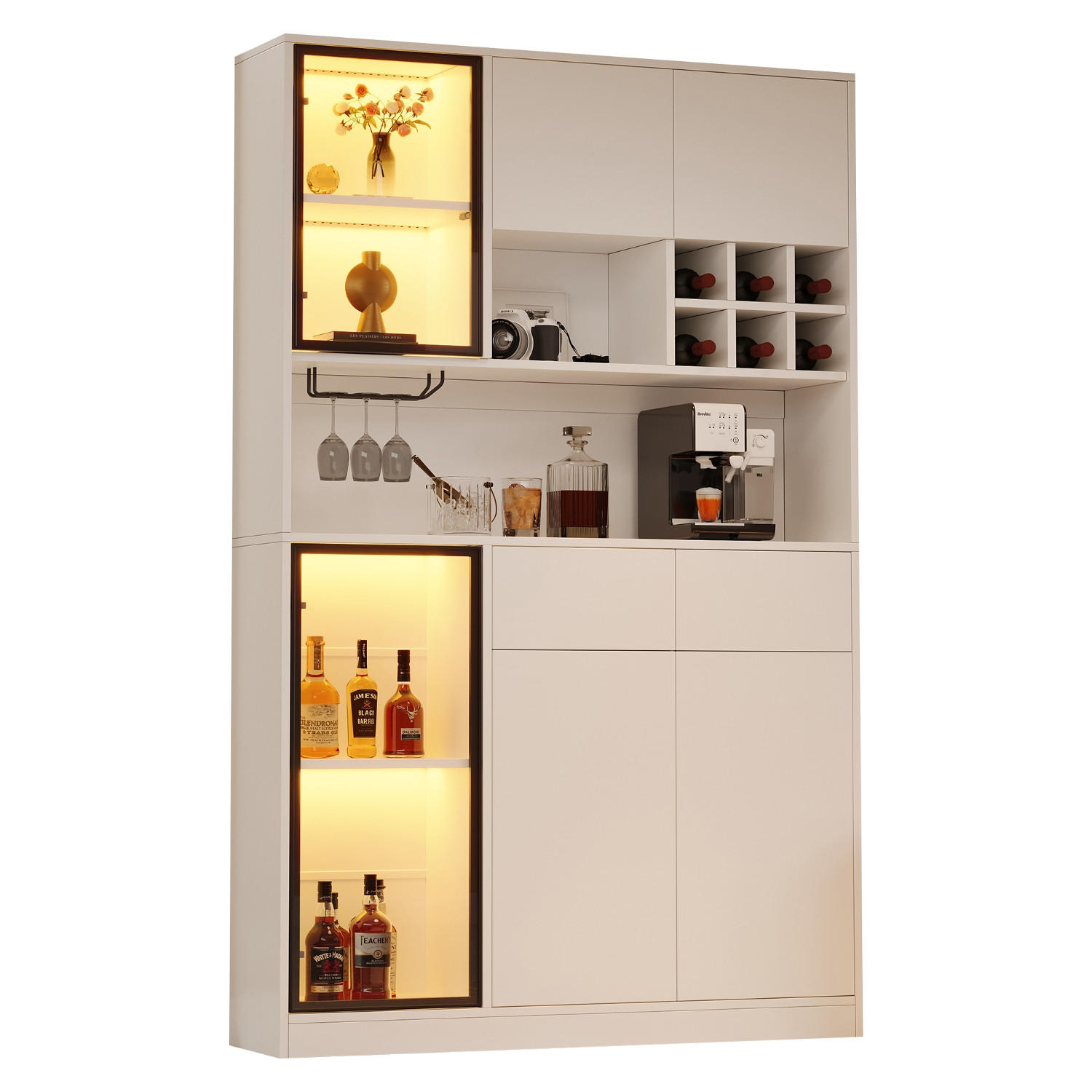 KÜCHENSCHRANK Vitrine weiß mit LED, 120/200/33 cm, Spanplatte und Glas, Weiß, MIT LED-BELEUCHTUNG, für Wohnbereich - Weiß, Holzwerkstoff (33/200/120cm) - Rolipo