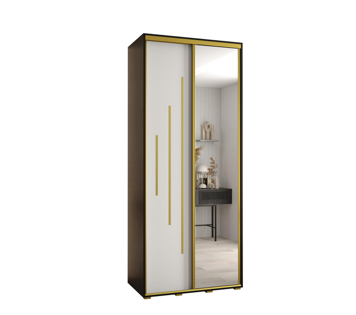 SCHWEBETÜRENSCHRANK 235,2/110/45 2-türig - Goldfarben/Schwarz, Holz/Metall (110/235/45cm) - Abiks Möbel