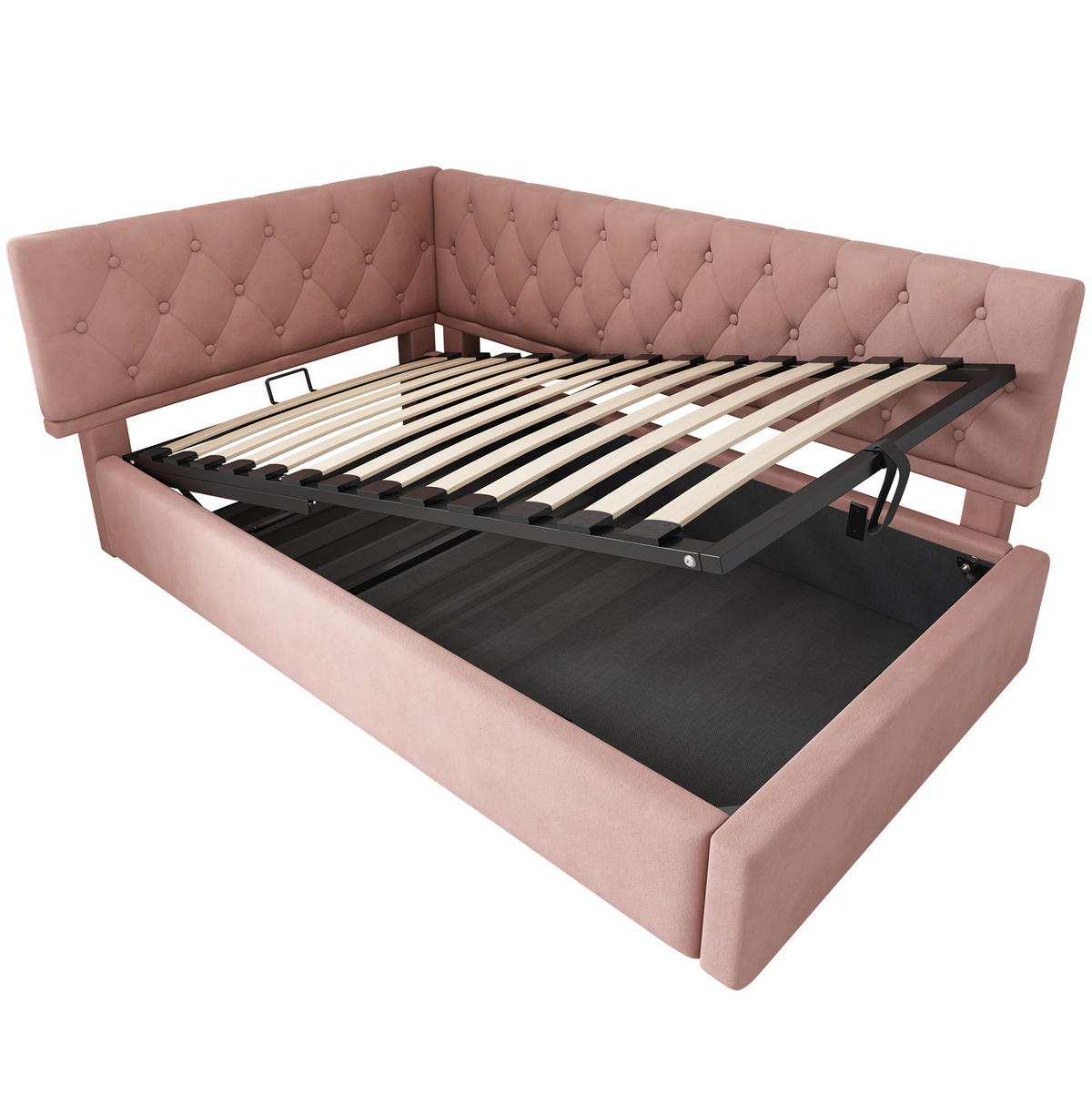 KINDERBETT Polsterbett 90/190 cm aus Samt mit hydraulischem Stauraum Rosa - Rosa, Textil (90/190cm) - Modenvie