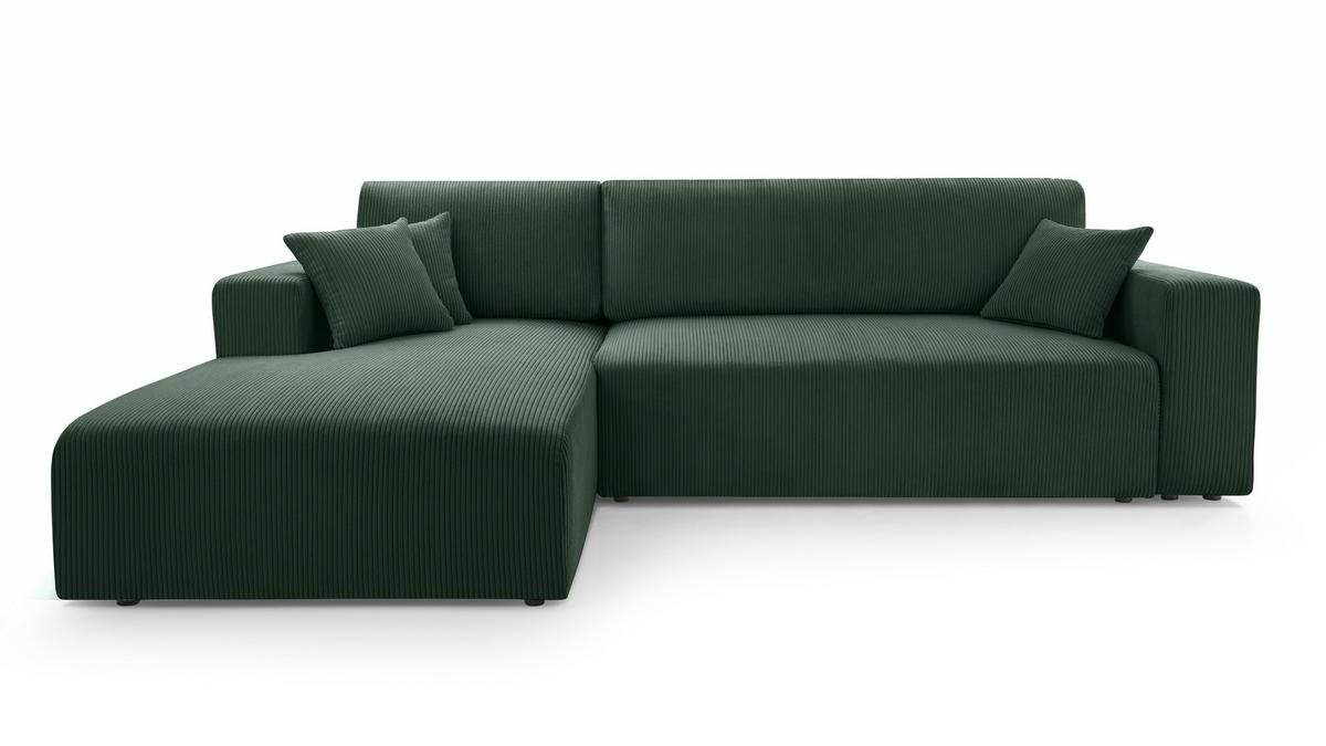 ECKSOFA L Form Catea Dunkelgrün 279/145/84 cm Links mit Schlaffunktion - Schwarz/Grün, Kunststoff/Textil (145/279cm) - AX Living