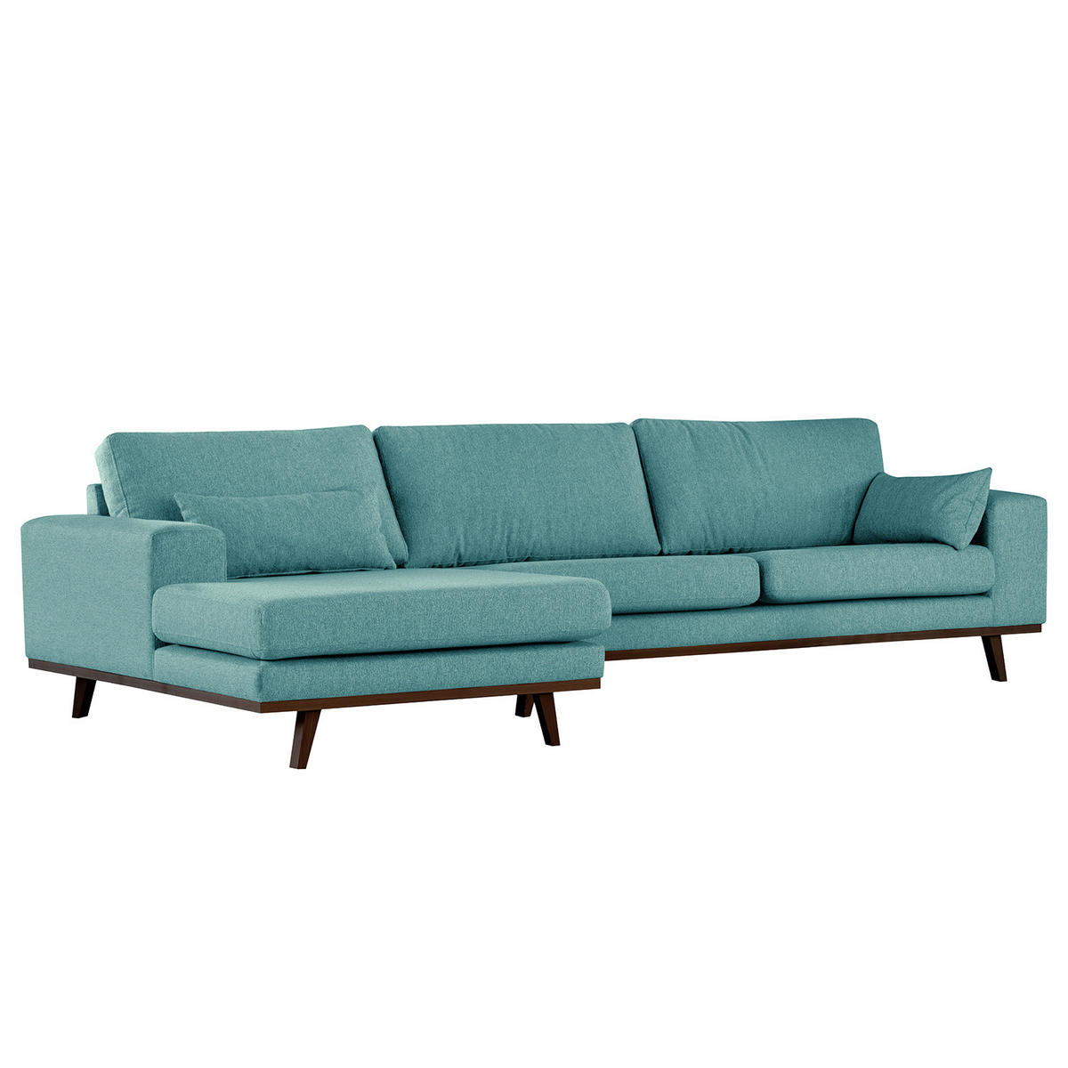 ECKSOFA mit Longchair - Buchefarben/Petrol, Buchenholz/Textil (281/153cm) - home24