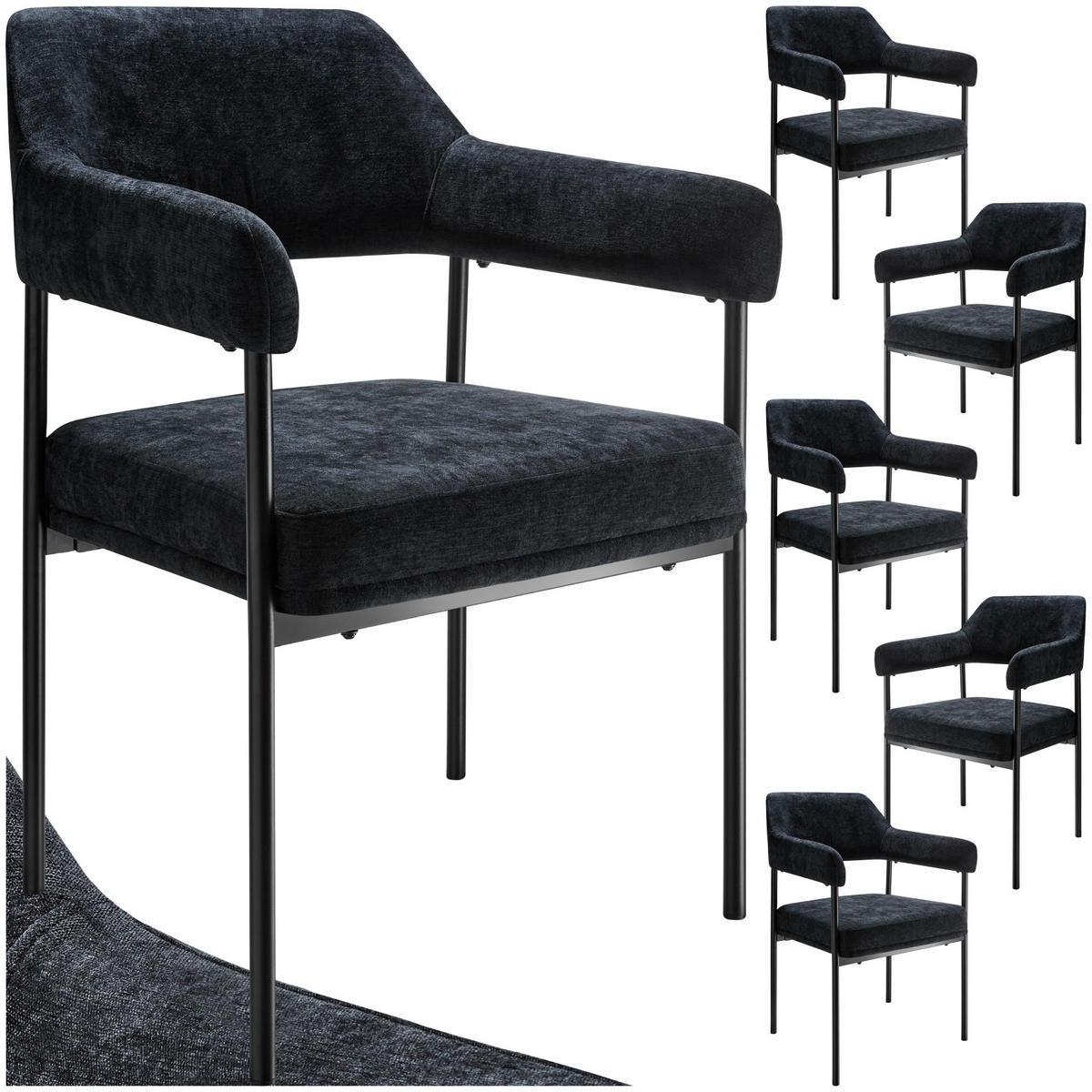 ARMLEHNSTUHL 6er Set Doé 58 x 62 x 85 cm Webstoff schwarz/schwarz - Schwarz, Textil (58/85/62cm) - tectake
