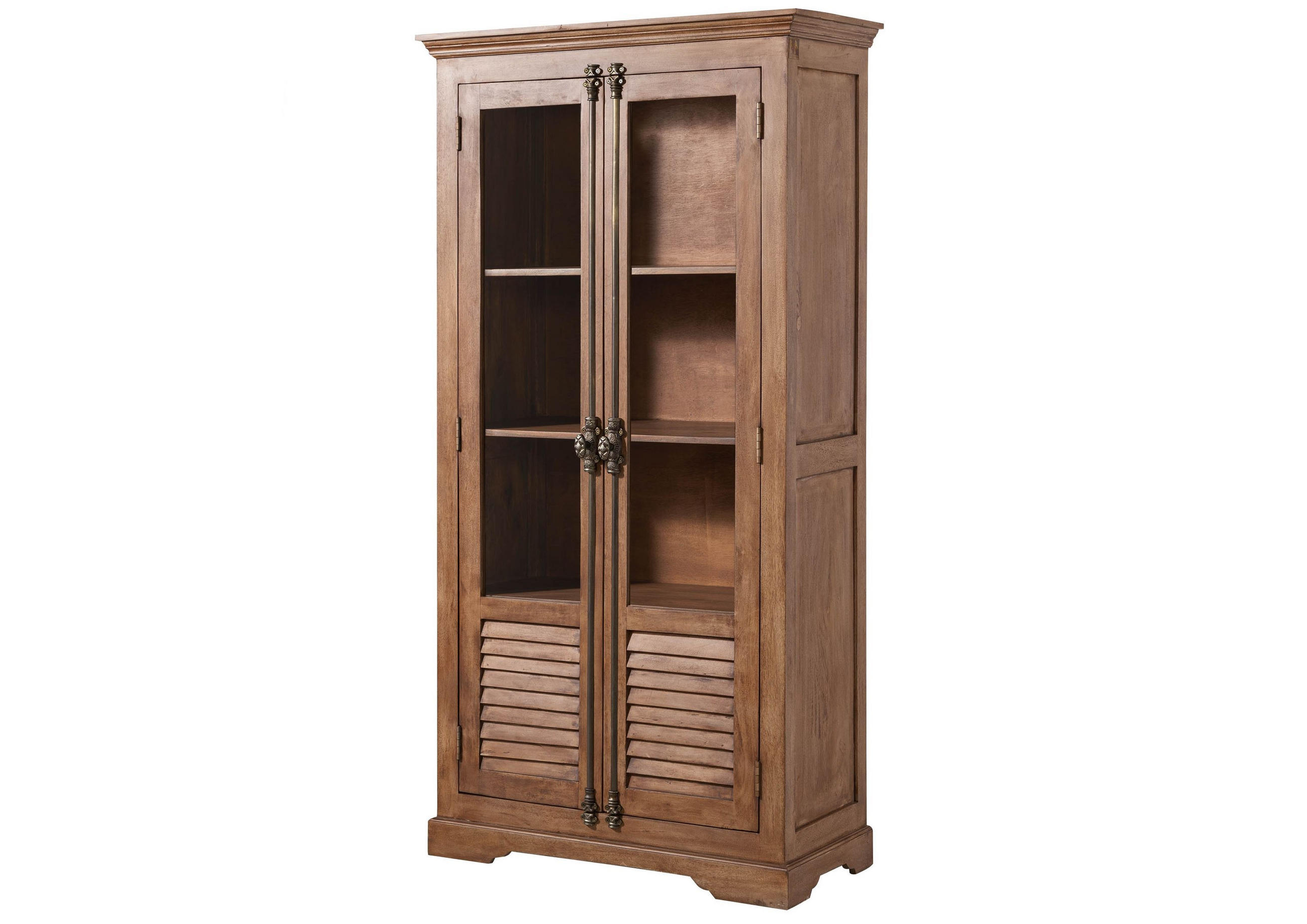 VITRINE Mango 97x45x190 beige geölt TOULOUSE #01 - Beige, Holz (97/190/45cm) - Massivmoebel24