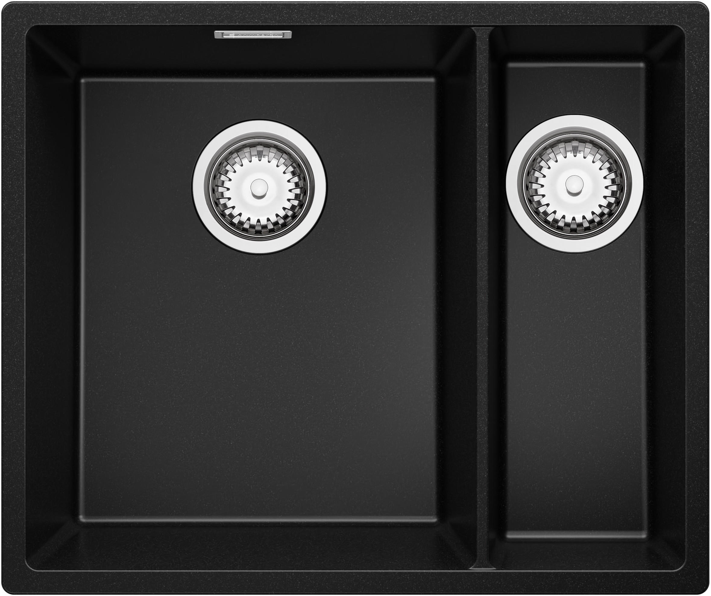 UNTERBAUSPÜLE GRANIT London Duo, 2-er set Schwarz 56/47 cm 1,5 Becken + Ablauf-Set ab 60er Unterschrank - Chromfarben/Schwarz, Kunststoff (56/20/47cm) - Primagran