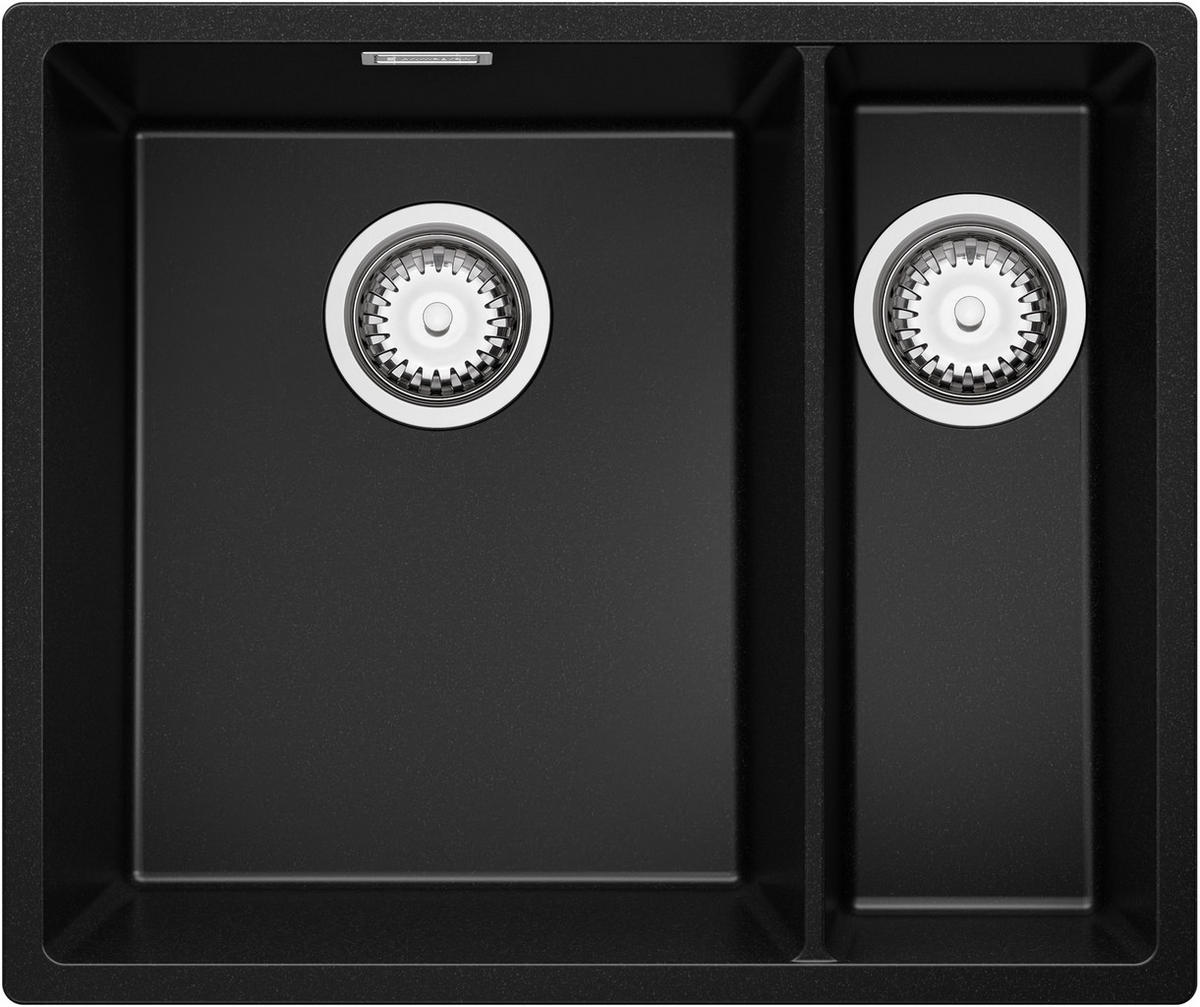 SPÜLBECKEN London Slim Duo, 2-er set Schwarz 56/47 cm 1,5 Becken + Ablauf-Set ab 60er Unterschrank - Chromfarben/Schwarz, Kunststoff (56/20/47cm) - Primagran