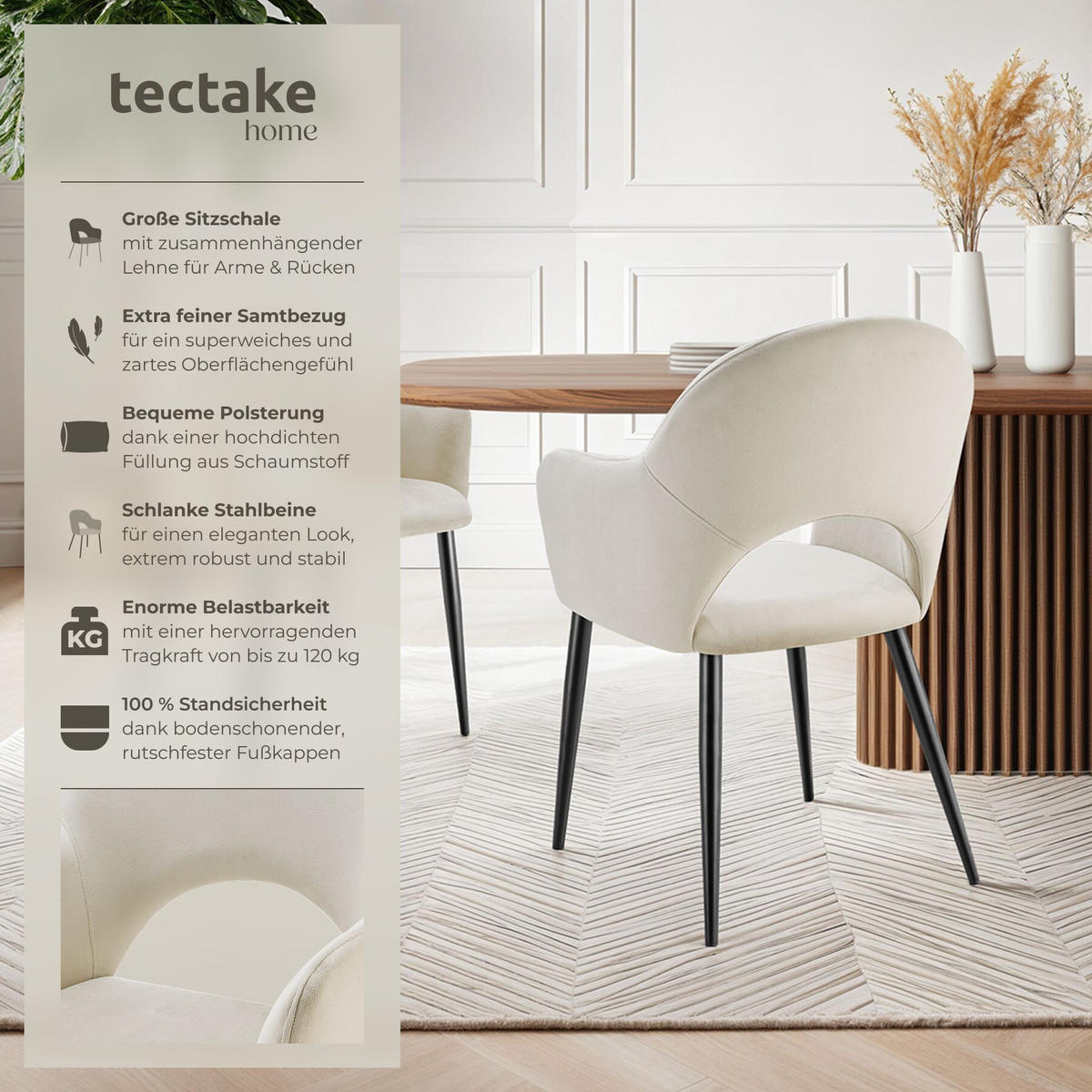 ARMLEHNSTUHL Sachel, 57 x 61,5 x 87,5 cm, creme - Creme, Kunststoff (57/87.5/61.5cm) - tectake