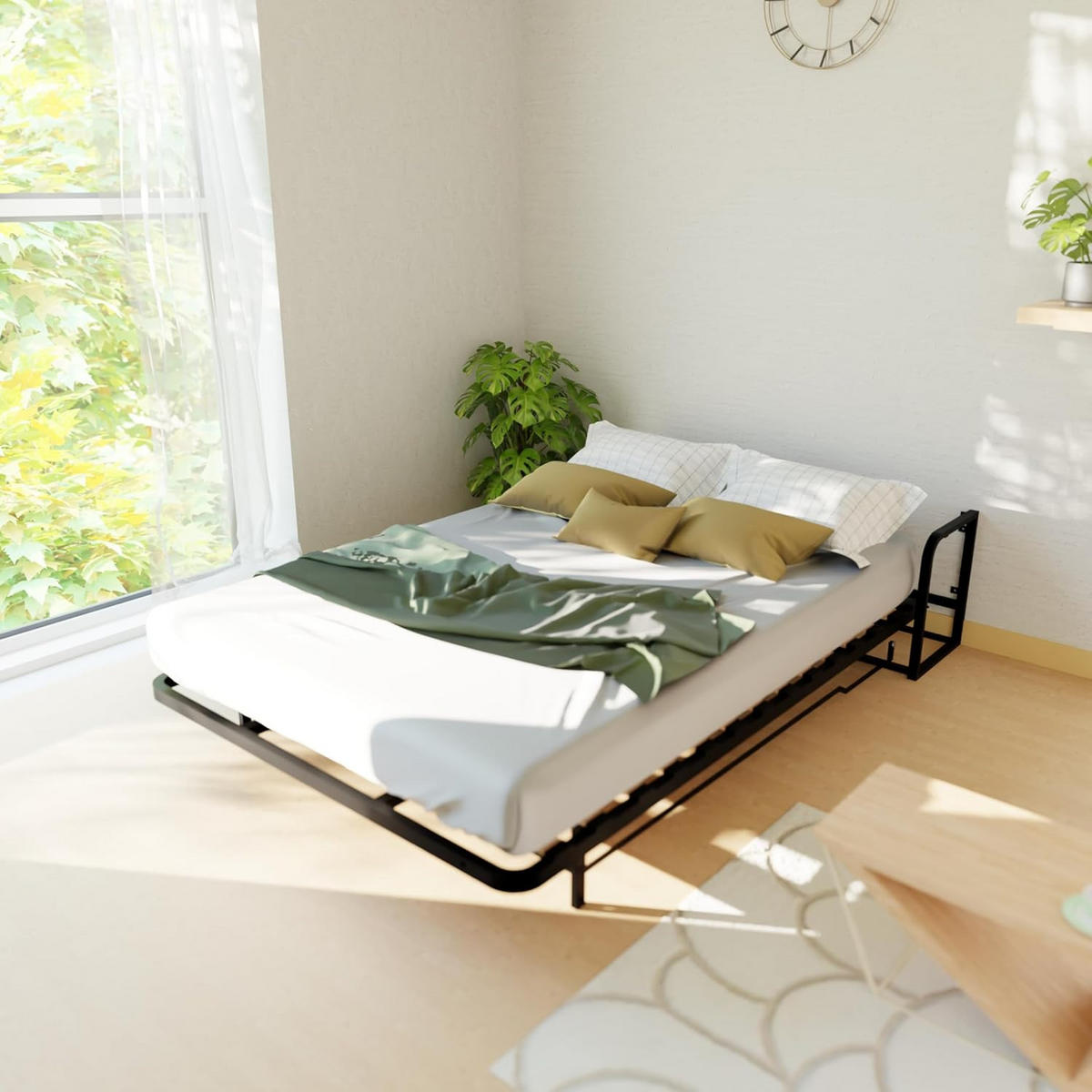 WANDBETT Murphy Classik 135x190 Vertikal, mit Gasdruckfeder-Mechanismus - Graphitfarben/Schwarz, Metall (135/190cm) - WallBedKing