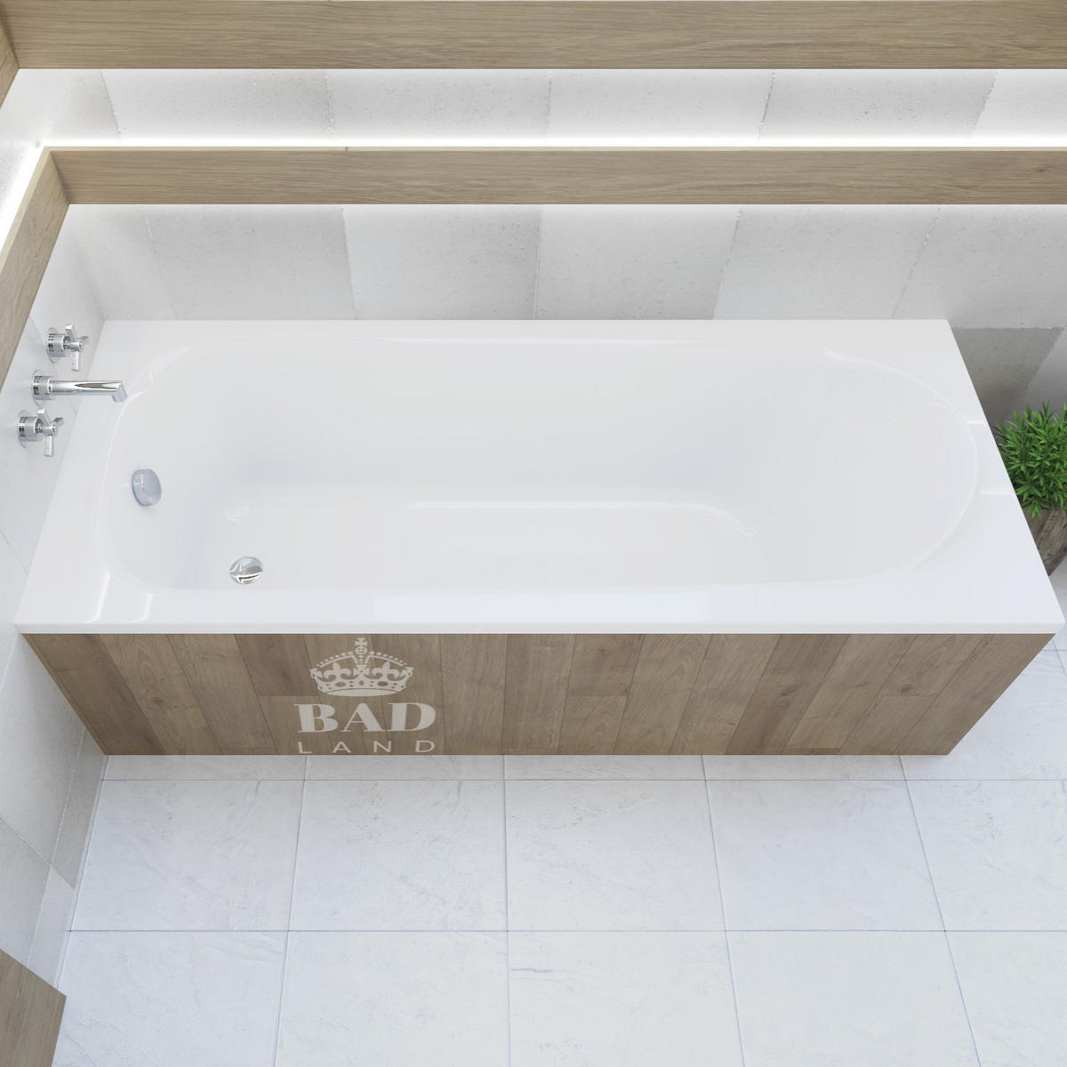 BADEWANNE Rechteck MEDIUM 160/75 mit Träger Ablauf Füße - Weiß, Kunststoff (75/56/160cm) - bad land