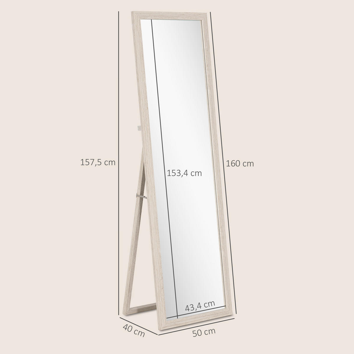 STANDSPIEGEL Weiß 50/40/157,5 cm - Weiß, Glas (50/160/4cm) - PANGIVO