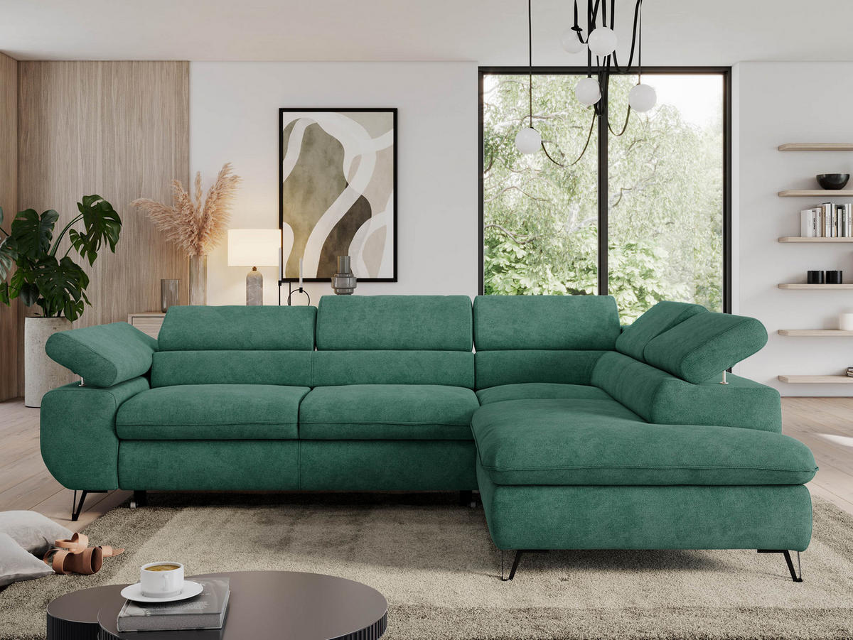 ECKSOFA PEDRO L Grün Struktur - Rechts Seite - Schwarz/Grün, Textil/Metall (273/208cm) - MKS