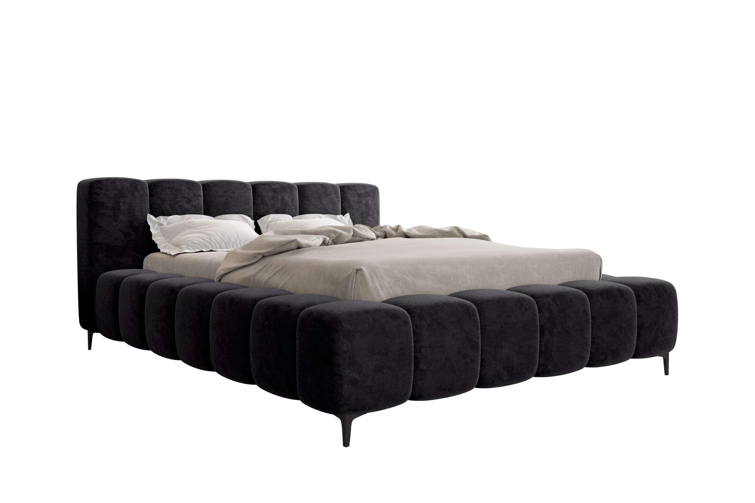 POLSTERBETT COZY Chenille Schwarz 180/200 cm - Schwarz, Textil/Metall (180/200cm) - 99rooms