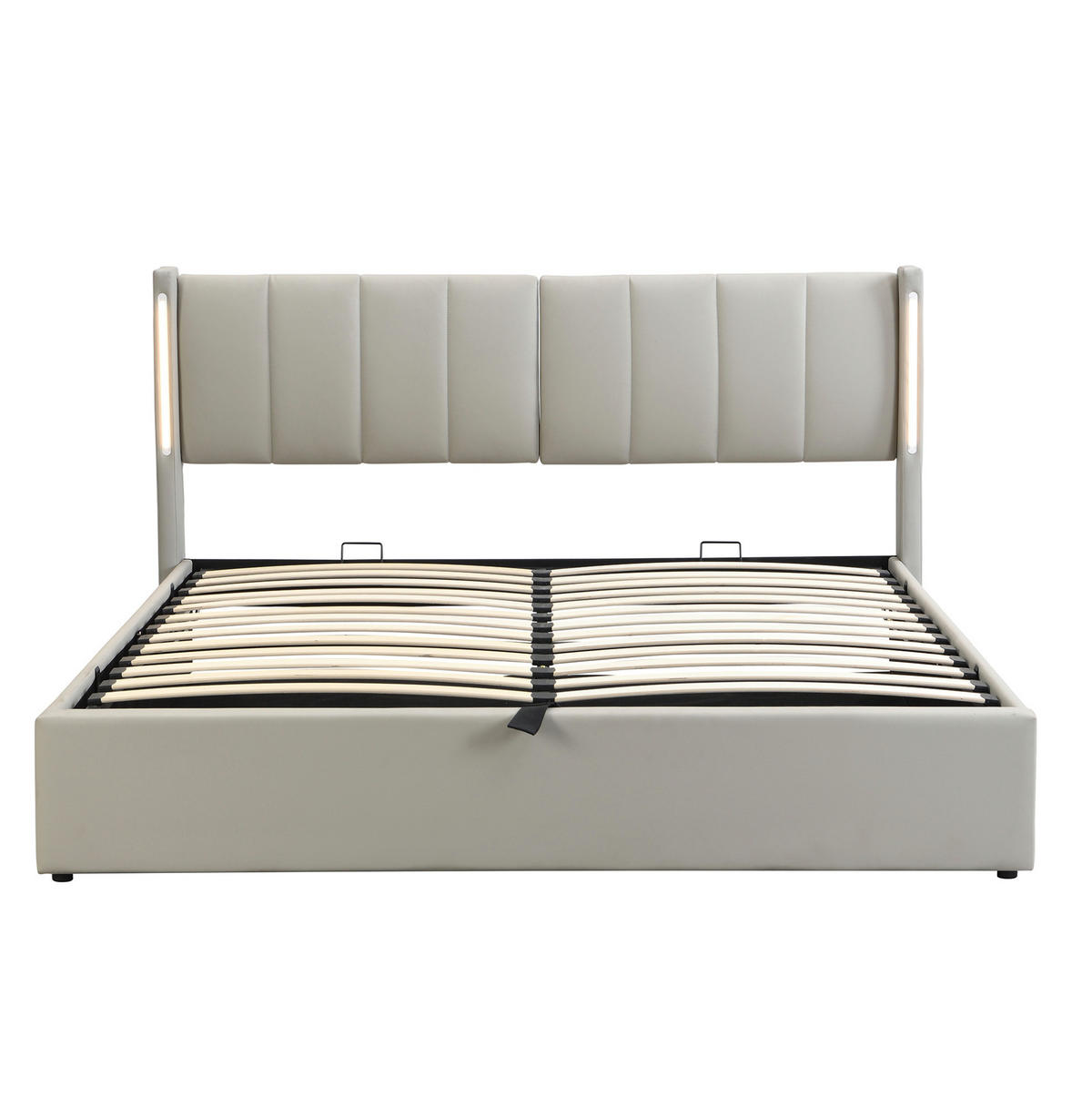 POLSTERBETT 140/190 cm mit LED-Beleuchtung, USB-/Type-C-Anschluss, verstellbarem Kopfteil und Bettkasten, PU, Grau - Grau, Kunststoff (140/190cm) - Redom