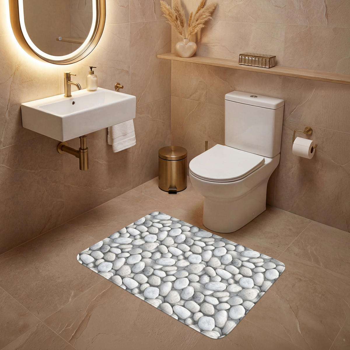 WC PŘEDLOŽKA Kameny - šedé - oválné 90x60 cm - světle šedá, textil/plast (90/1cm) - OnlyWow