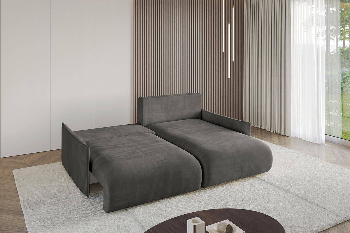 ECKSOFA Ottomane rechts ONESK-L -v1 216x177x72 Dunkelgrau Velours - Anthrazit, Holzwerkstoff/Kunststoff (177/216cm) - ALTDECOR