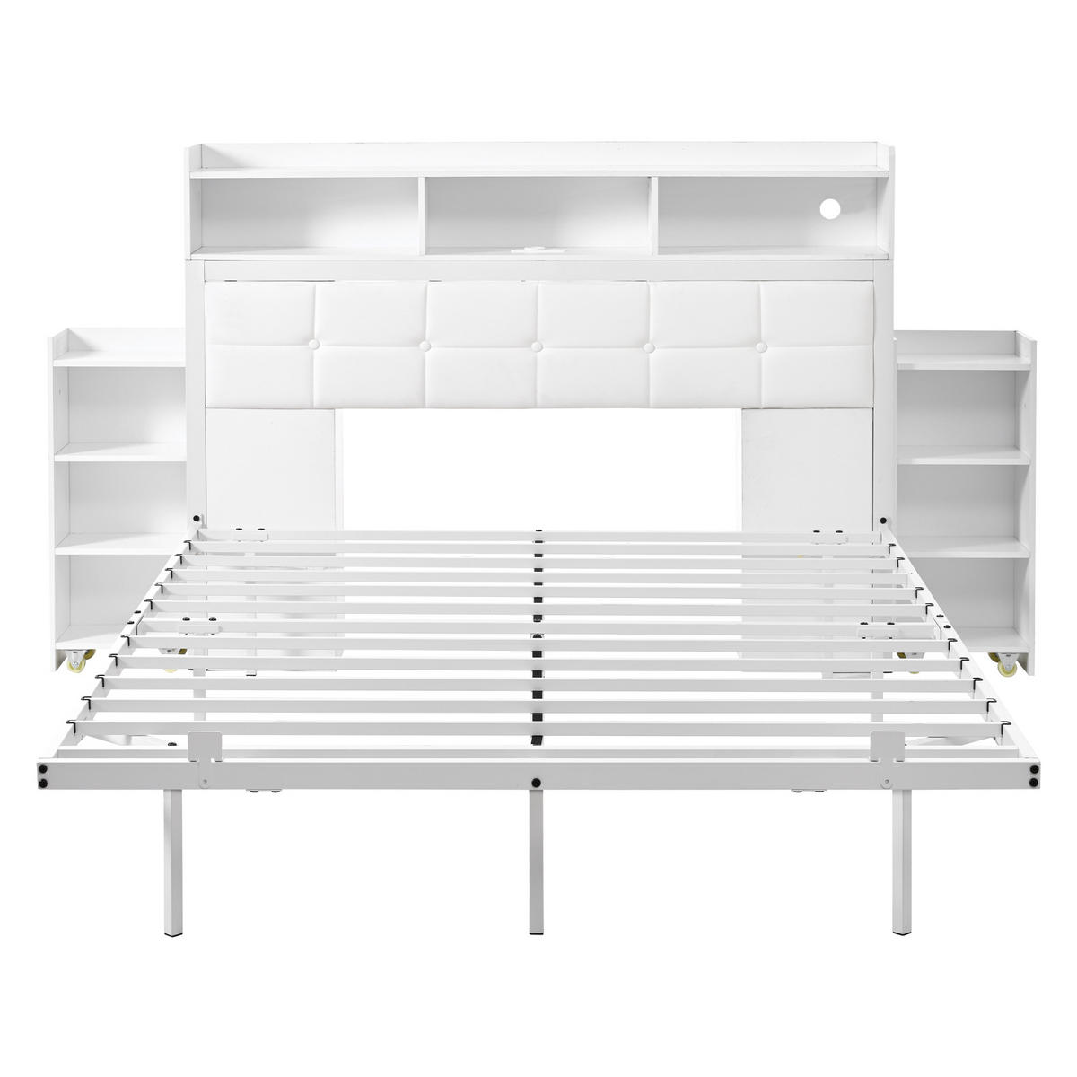 DOPPELBETT 140/190 cm Weiß mit LED-Beleuchtung und USB-Ladefunktion aus Metall - Weiß, Metall (140/190cm) - OKWISH