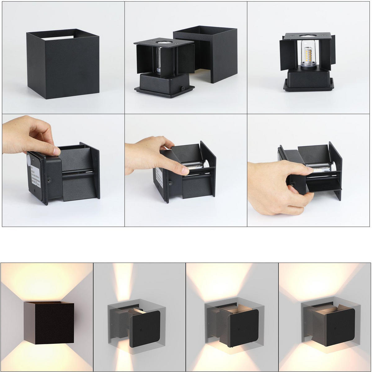 WANDLEUCHTE Inspiration 4er-Set - Schwarz, Metall (10/10/10cm) - Nettlife