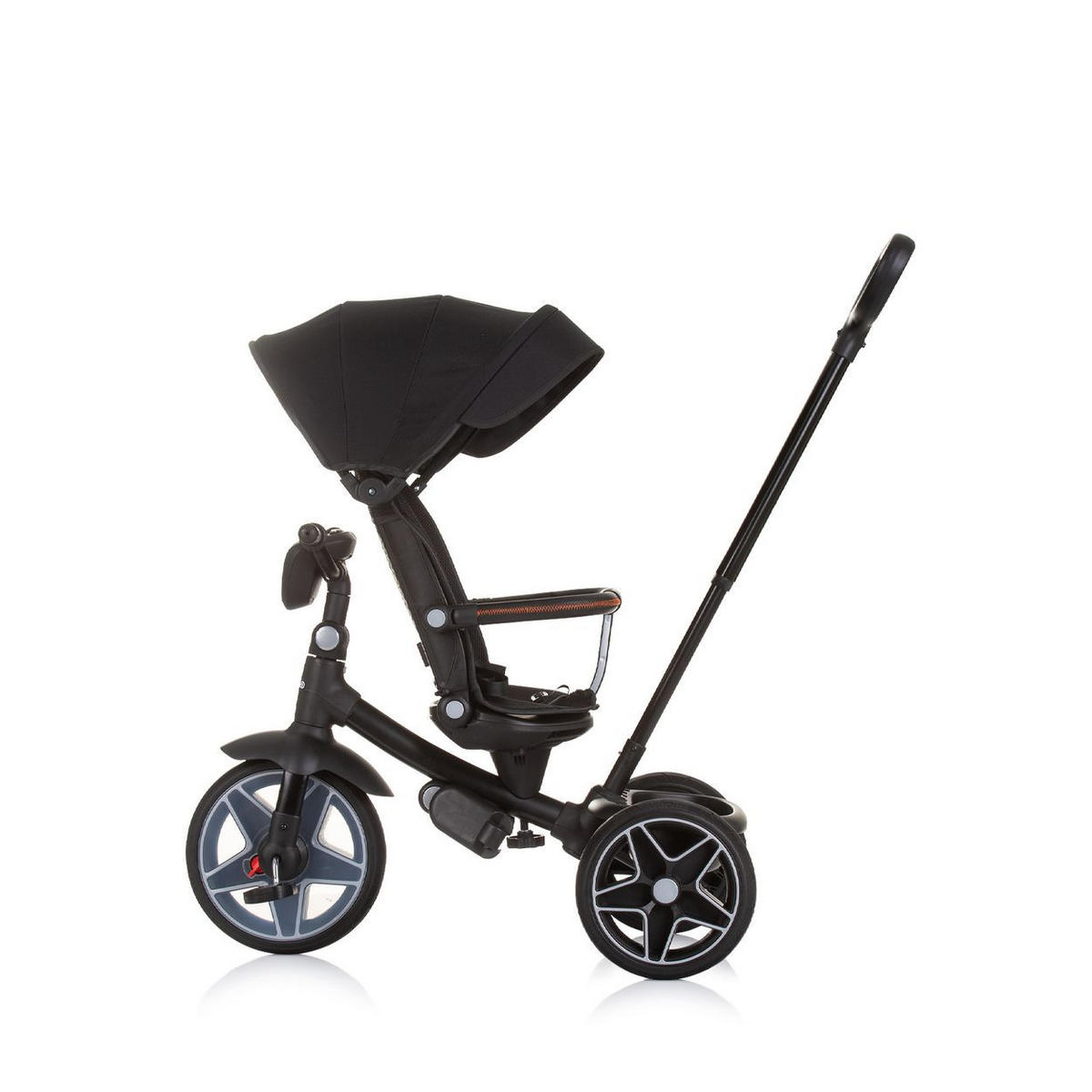 DREIRAD Derby 2 in 1 schwarz Musik, Licht, Korb, Schiebegriff, Gurt - Schwarz, Metall (80/50/105cm) - Chipolino