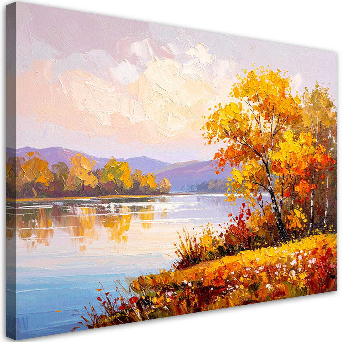 LEINWANDBILD See Landschaft Bäume wie gemalt 100x70cm - Gelb, Textil (100/70cm) - Feeby