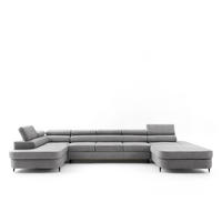ECKSOFA U-Form PRIAM MAXI U Links mit Schlaffunktion 125x317 Velours Hellgrau - Hellgrau/Schwarz, Holz/Textil (203/91/400cm) - Muffo