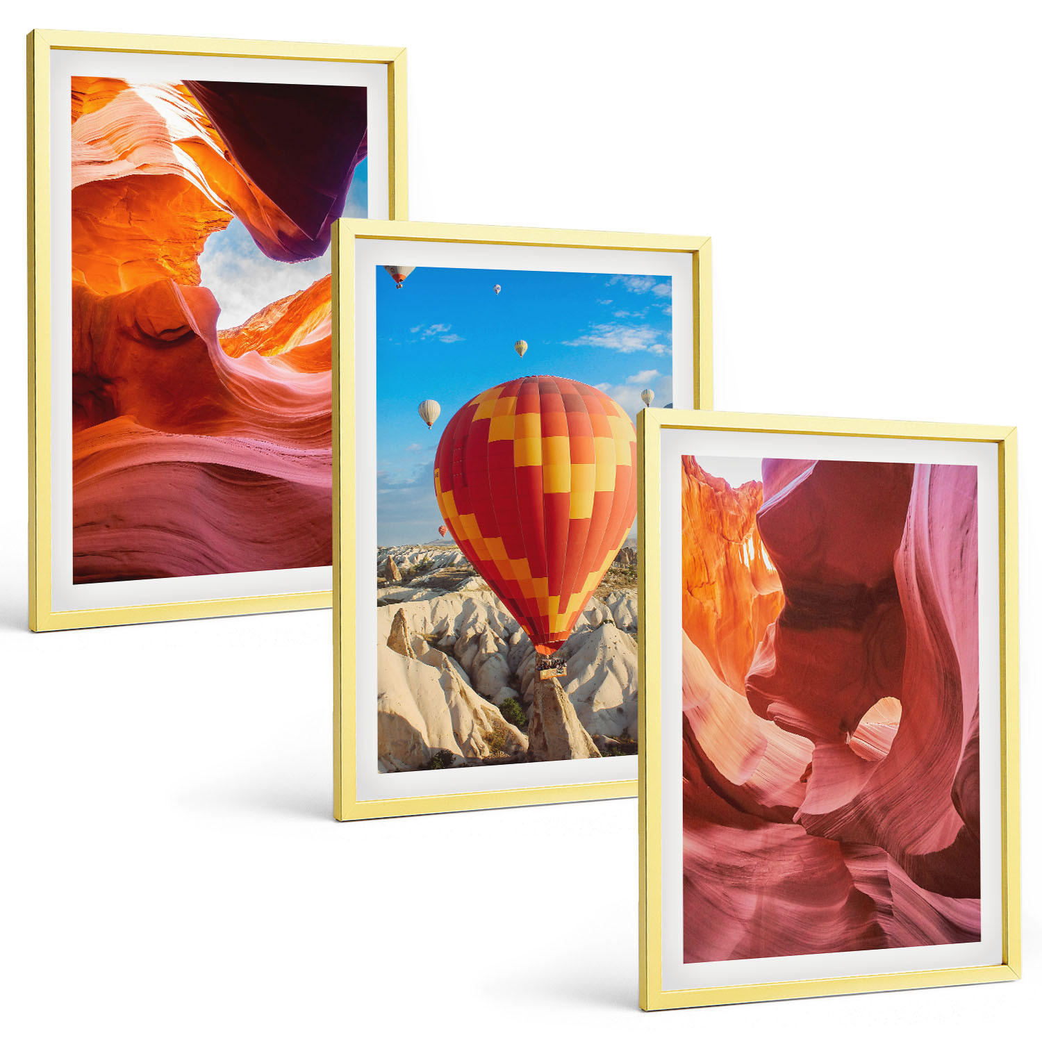 BILDER SET 3er Set - 40x60 cm Goldrahmen - Wüstenschluchten aus der Ballonfahrt - Goldfarben, Kunststoff (40/60cm) - TULUP