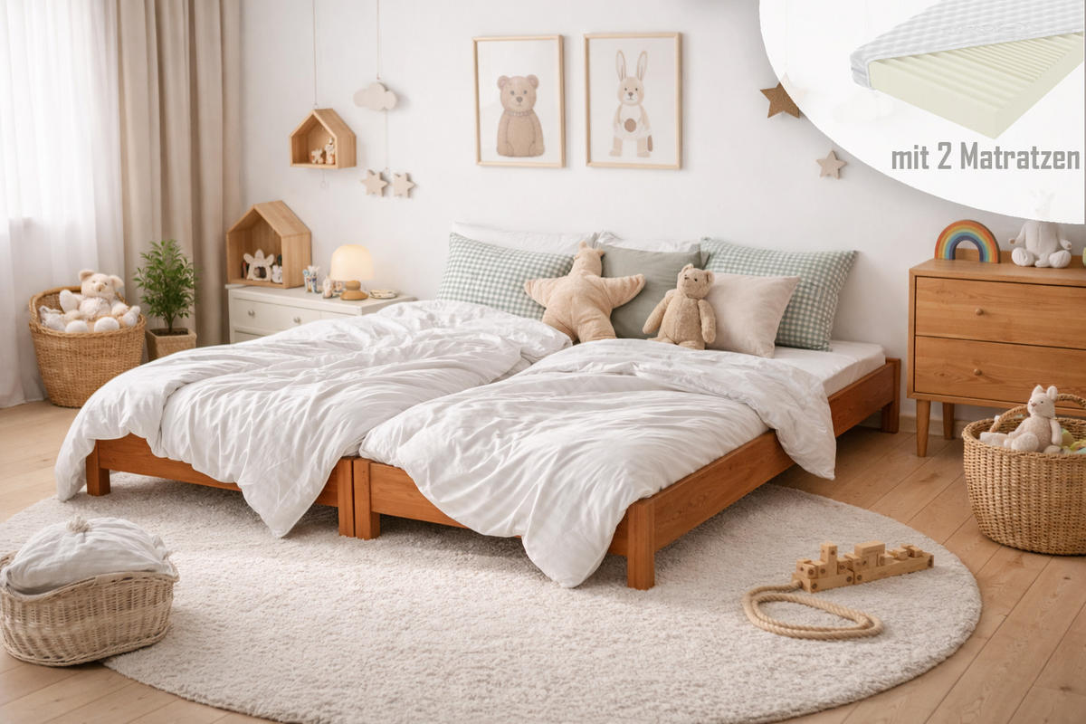 STAPELBETTEN 2-er Set Sendi 200x90 teak mit Matratzen - Braun, Holzwerkstoff - LUKDOM