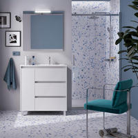 NOJA Komplett-Set 850 3 Schubladen und 1 linke Tür WHITE GLOSS + Waschtisch + Spiegel + Leuchte - Weiß Hochglanz/Schwarz, Metall (45/54/84.8cm) - Salgar