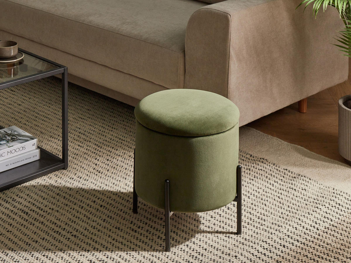 POUF Dunkelgrün Wenona - Dunkelgrün/Schwarz, Textil (37/40/37cm) - Beliani