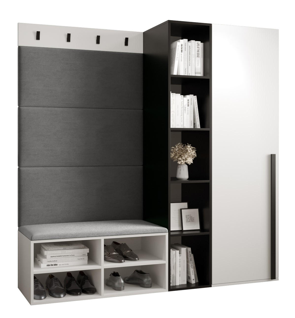 Möbel Kryspol Garderoben-Set Weiß, Grau 164x184x42 cm