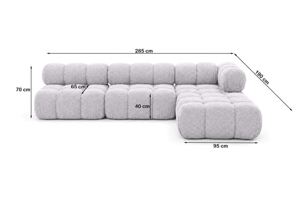 ROHOVÁ SEDAČKA ve tvaru L modulární, buklé tkanina Abriamo, Světle šedá, Pravá strana, Selia - světle šedá, dřevo (285/190cm) - Kaiser Möbel