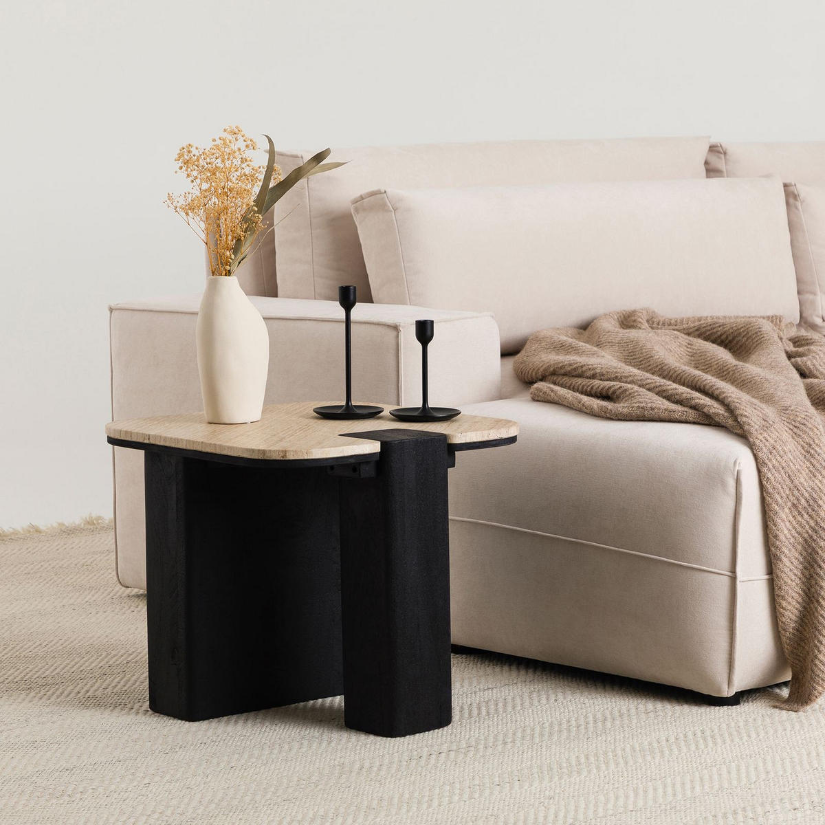 COUCHTISCH DELHI beige/schwarz - Beige/Schwarz, Naturmaterialien/Holz (50/50/43cm) - IDIMEX