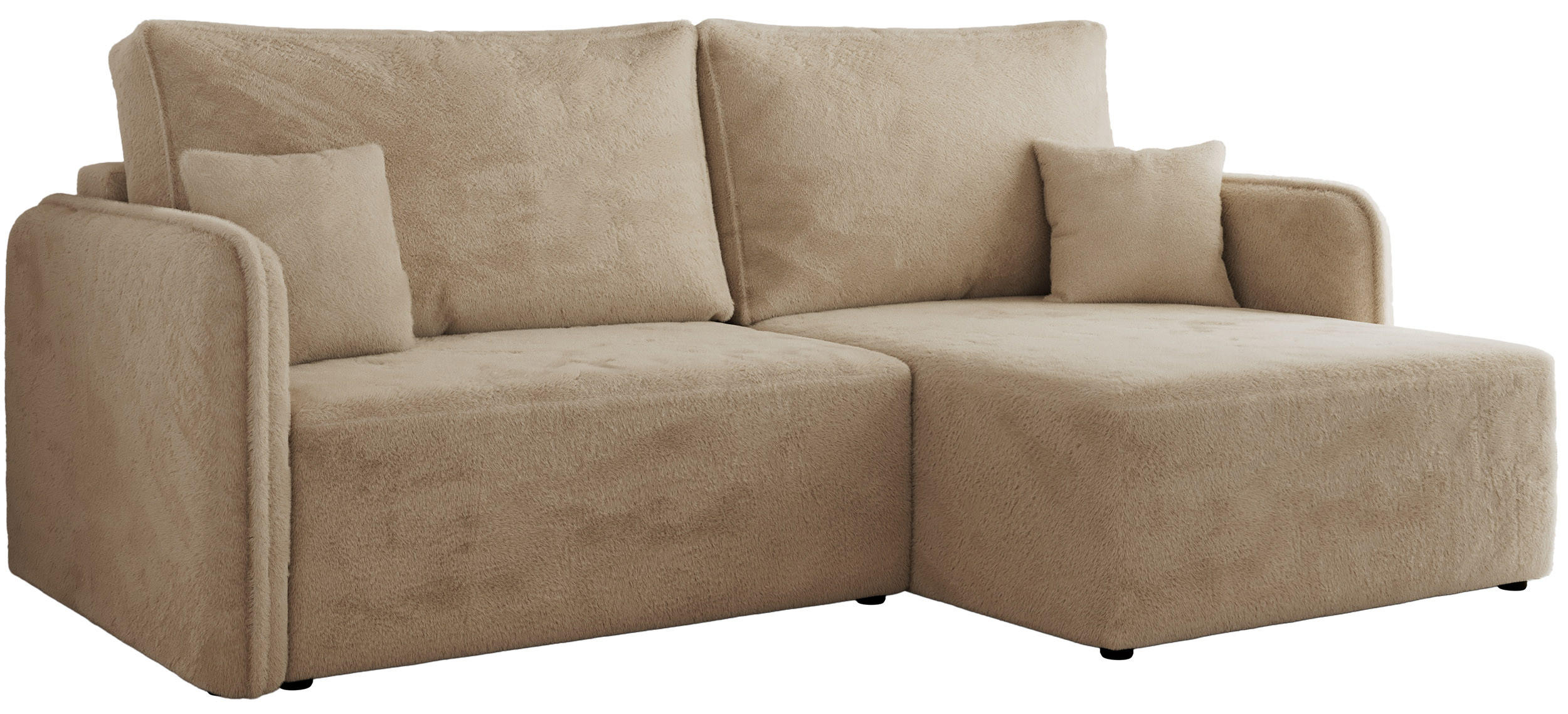 ECKSCHLAFSOFA MESTO L Beige Plüsch - rechts - Beige/Schwarz, Kunststoff/Textil (147/227cm) - MKS