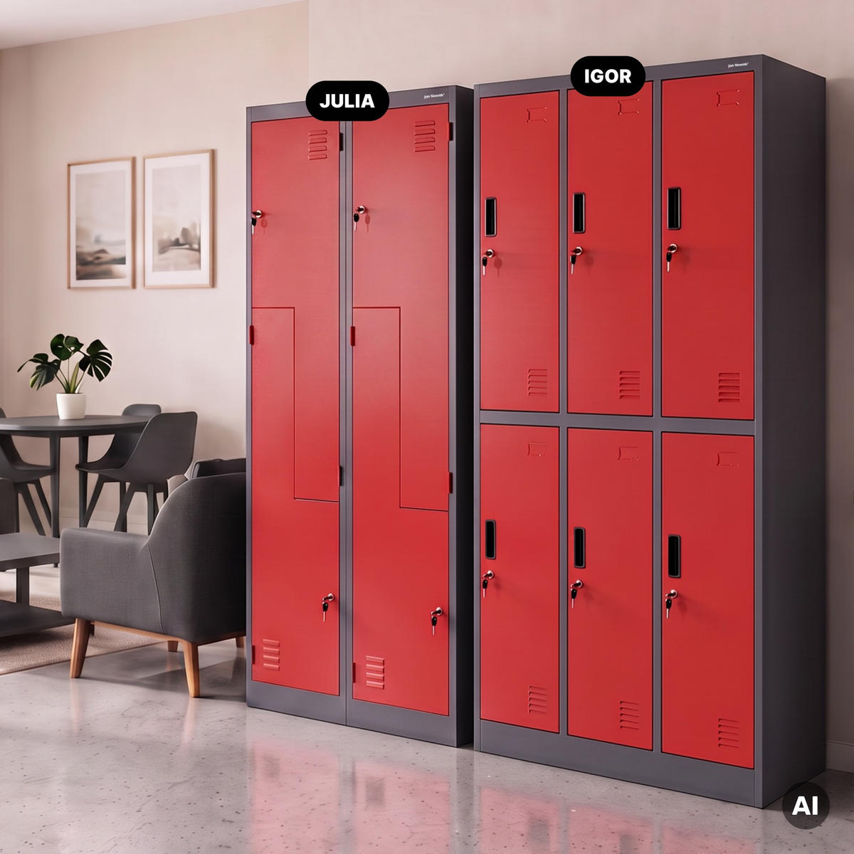KLEIDERSCHRANK JULIA 185x80x45 cm - Anthrazit/Rot, Metall (80/185/45cm) - Jan Nowak