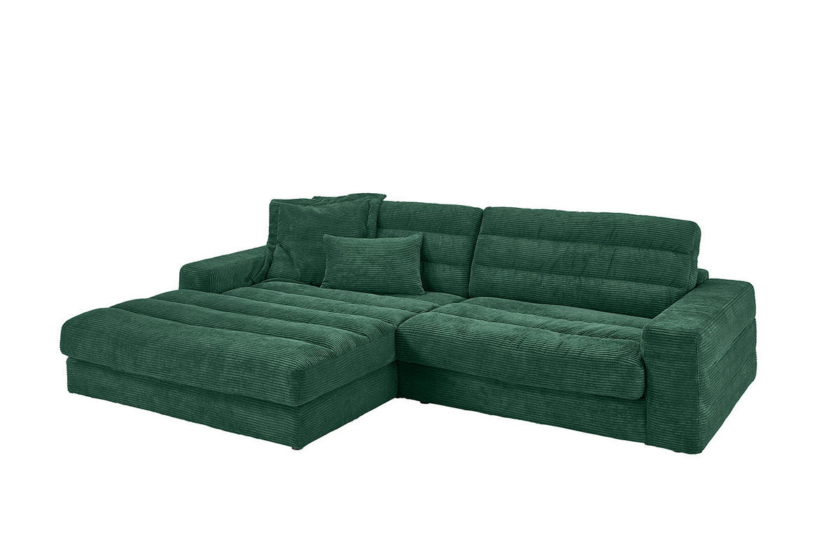 ECKSOFA LANA SOFA Smaragdgrün Cord - Smaragdgrün/Schwarz, Textil (296/205cm) - KAWOLA