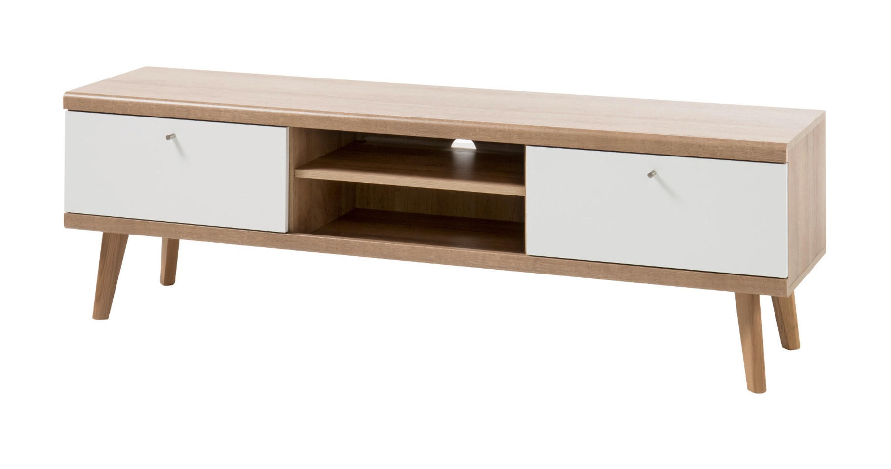 TV-LOWBOARD weiß, Eiche Riviera, TV-Unterteil skandinavisch, 160 x 50 cm - Eichefarben/Weiß, Holz/Holzwerkstoff (160/50/40cm) - Furn.Design
