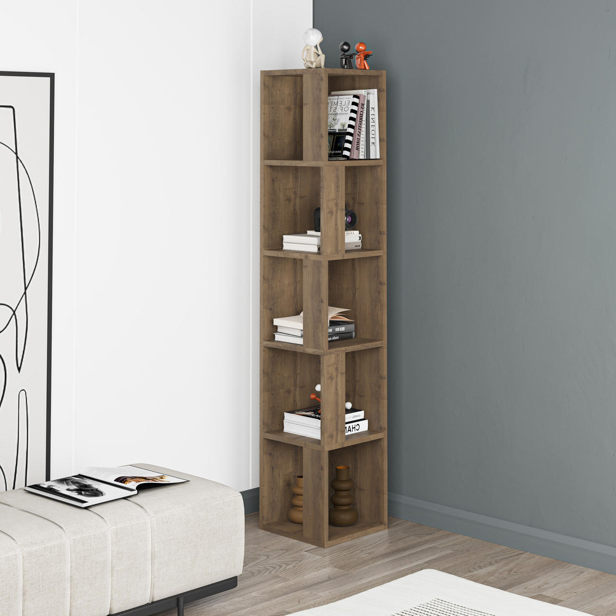 BÜCHERREGAL Piano Dunkle Eiche 31,4/31,4/158,9 cm - Walnussfarben, Holzwerkstoff (31.4/158.9/31.4cm) - Decortie