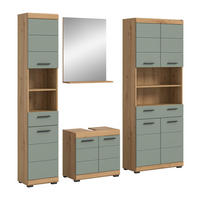 BADKOMBINATION 4tlg. Scout Bad in Artisan Eiche Nachbildung und Salbei Nachbildung B/H/T: 186x191x34 cm - Eiche Artisan, Holz (186/191/34cm)