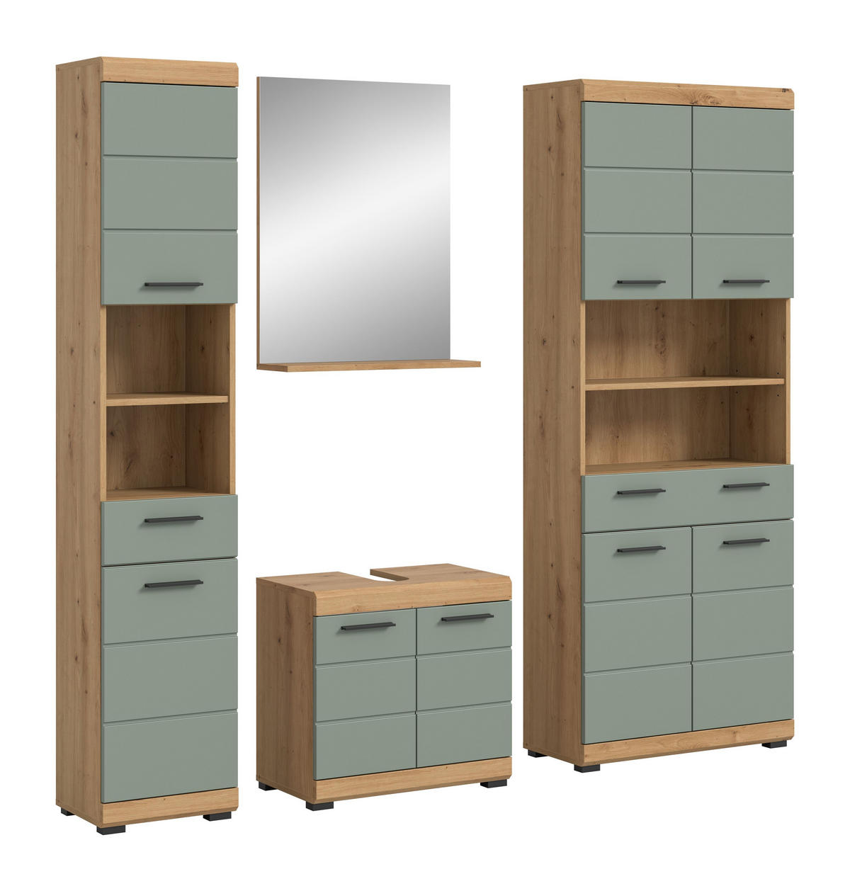 BADKOMBINATION 4tlg. Scout Bad in Artisan Eiche Nachbildung und Salbei Nachbildung B/H/T: 186x191x34 cm - Eiche Artisan, Holz (186/191/34cm)