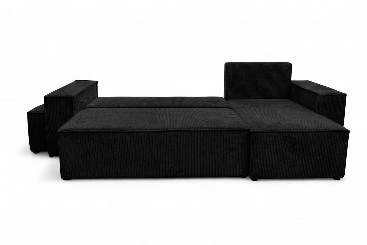 ECKSOFA Mit Schlaffunktion Und Pouf, Cordstoff Poso, Schwarz, Rechts, Best L Mit Pouf - Schwarz, Holz (244/145cm) - Kaiser Möbel