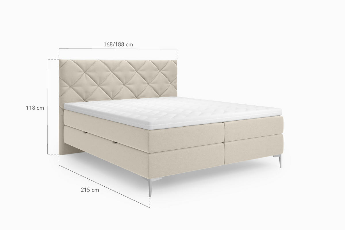 BOXSPRINGBETT Anmut 160x200 cm – Beige, mit Bettkasten und Kaltschaum-Topper - Beige, Textil (160/200cm)