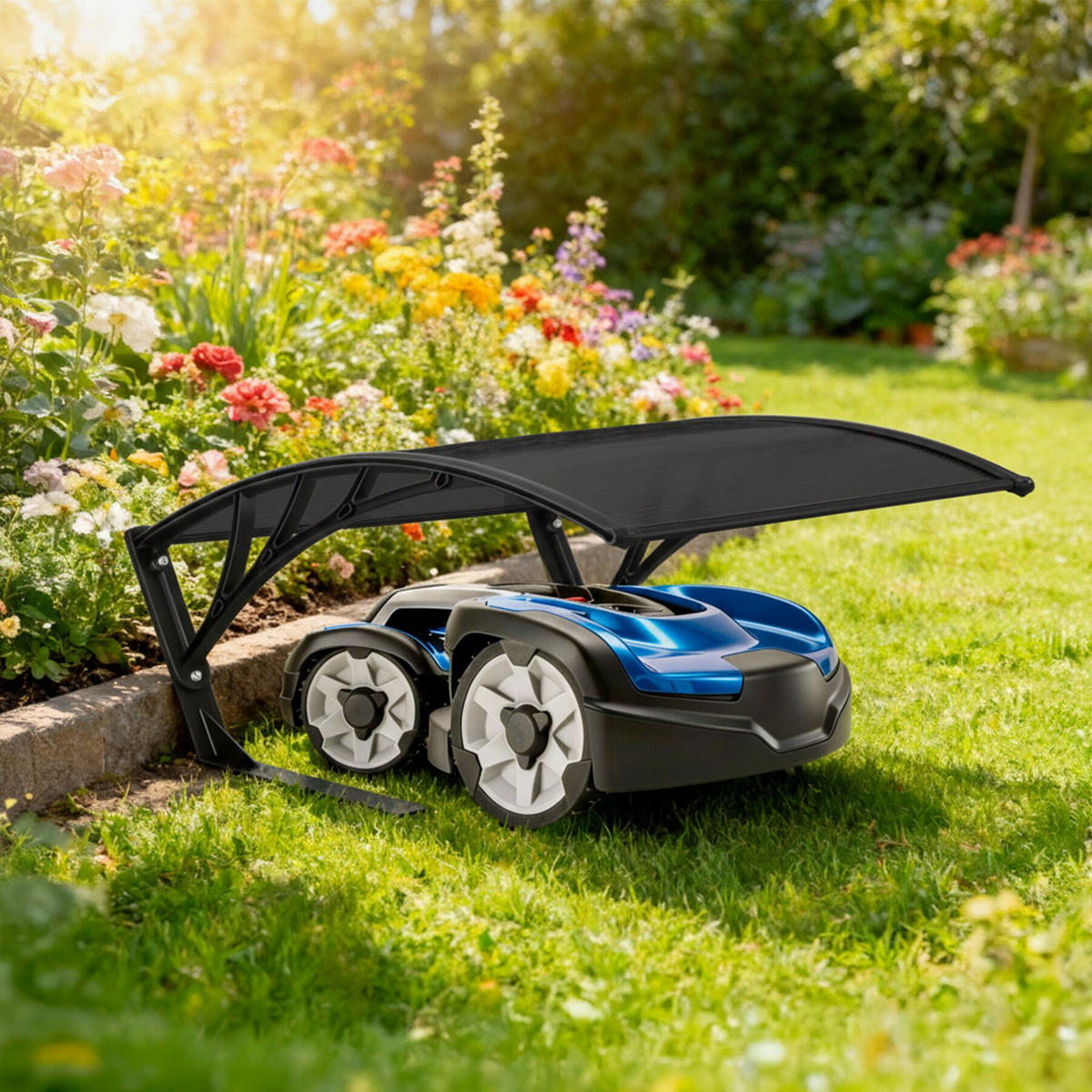 RASENMÄHER-ROBOTER-GARAGE Domus, 81 x 100 x 48 cm, schwarz - Schwarz, Metall (81/48/100cm) - tectake