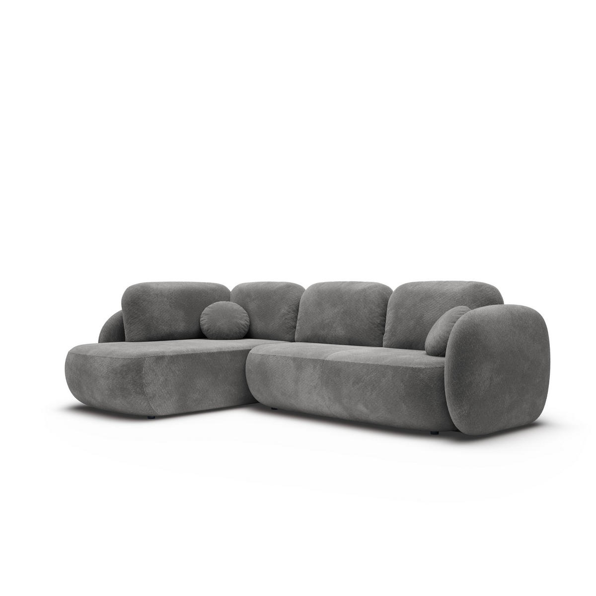 ECKSOFA AMICO II L-S Grau Geflochtener Stoff mit Schlaffunktion - Grau, Holz (289/190cm) - MASSENO